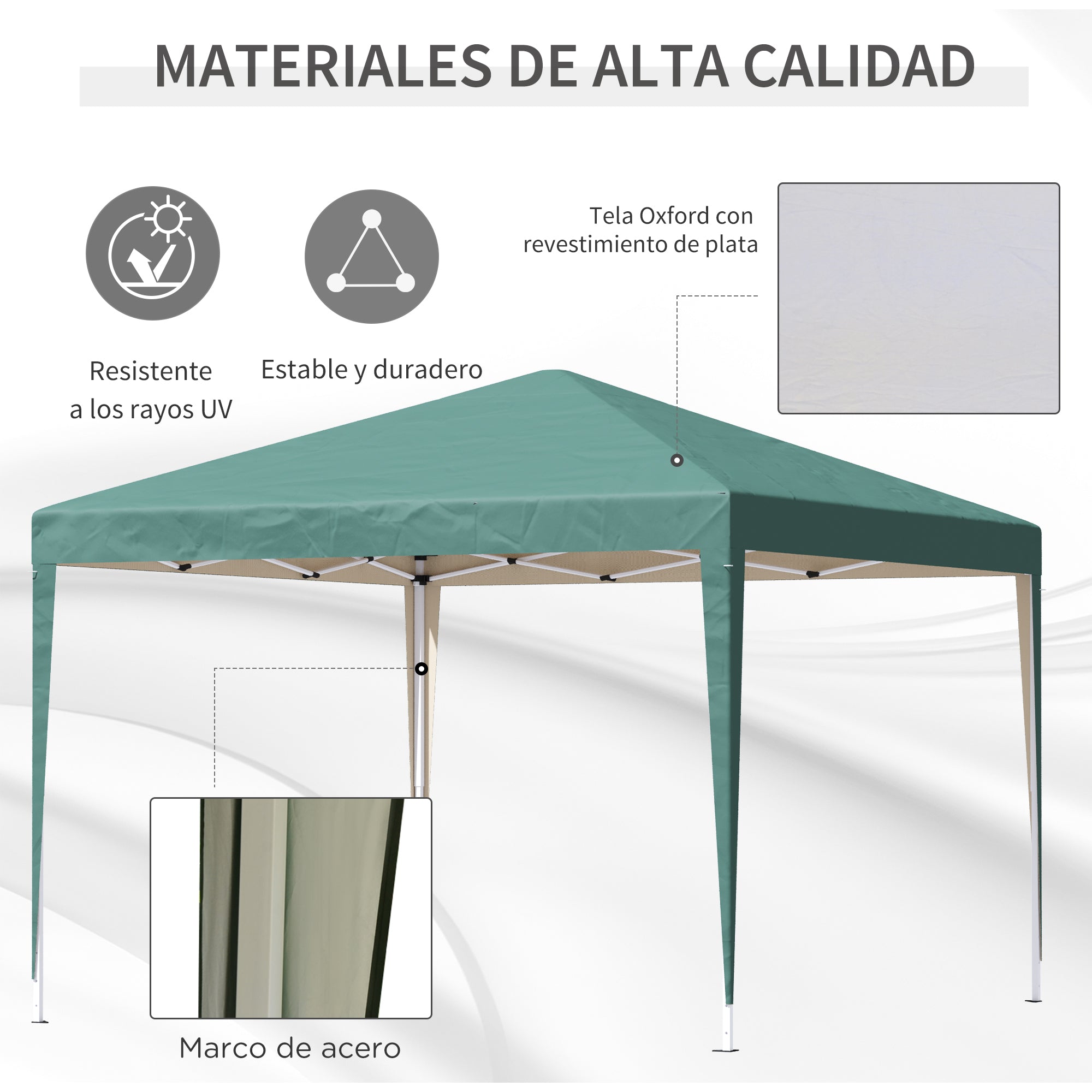 Outsunny Carpa Plegable Gazebo 3x3 m Cenador Plegable con Altura Ajustable en 3 Niveles Toldo Anti-UV y Bolsa de Transporte para Camping Fiestas Verde