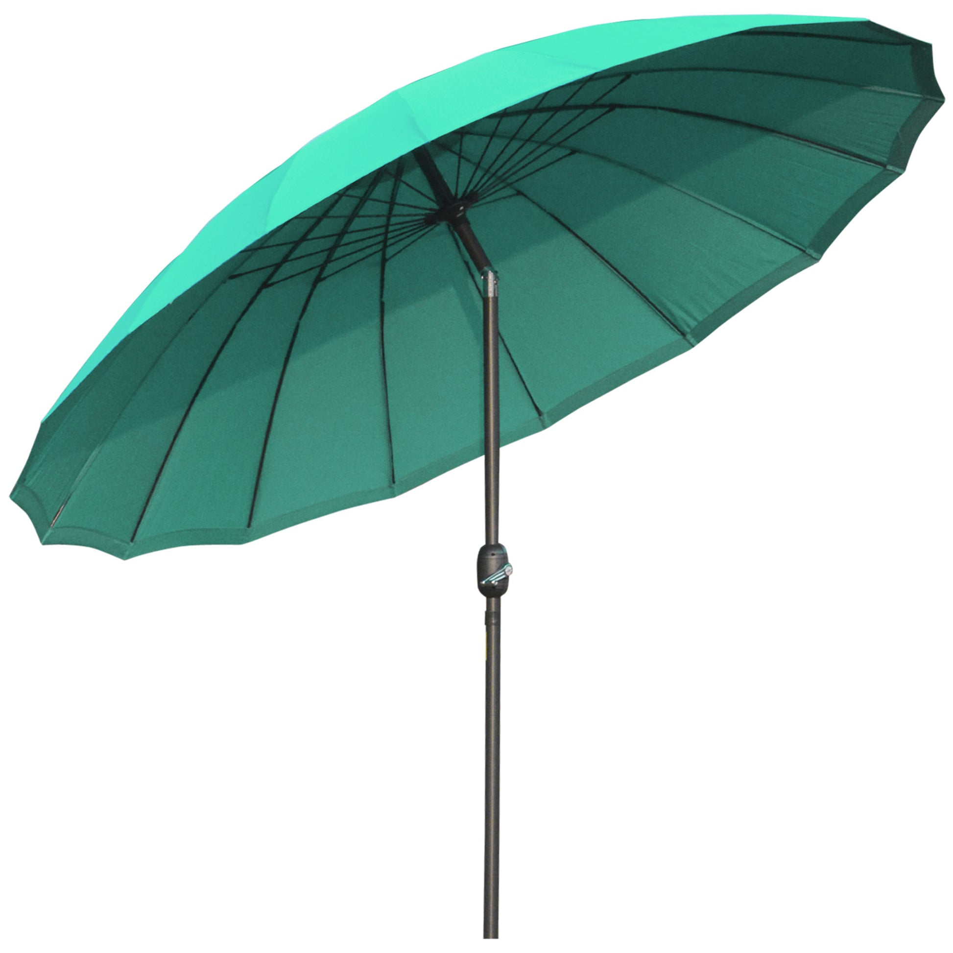 Outsunny Sombrilla Terraza Exterior Ø250 cm Sombrilla de Jardín con Ángulo Inclinable 18 Varillas y Manivela Impermeable Parasol para Patio Terraza Verde