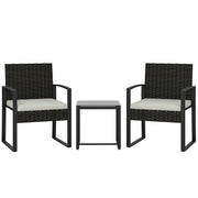Outsunny Conjunto de Jardín Exterior de 3 Piezas, Muebles Jardín Exterior de Ratán con 2 Sillas con Cojines Lavables y Mesa de Vidrio Templado, Resistente a Intemperie, para Balcón, Patio, Crema