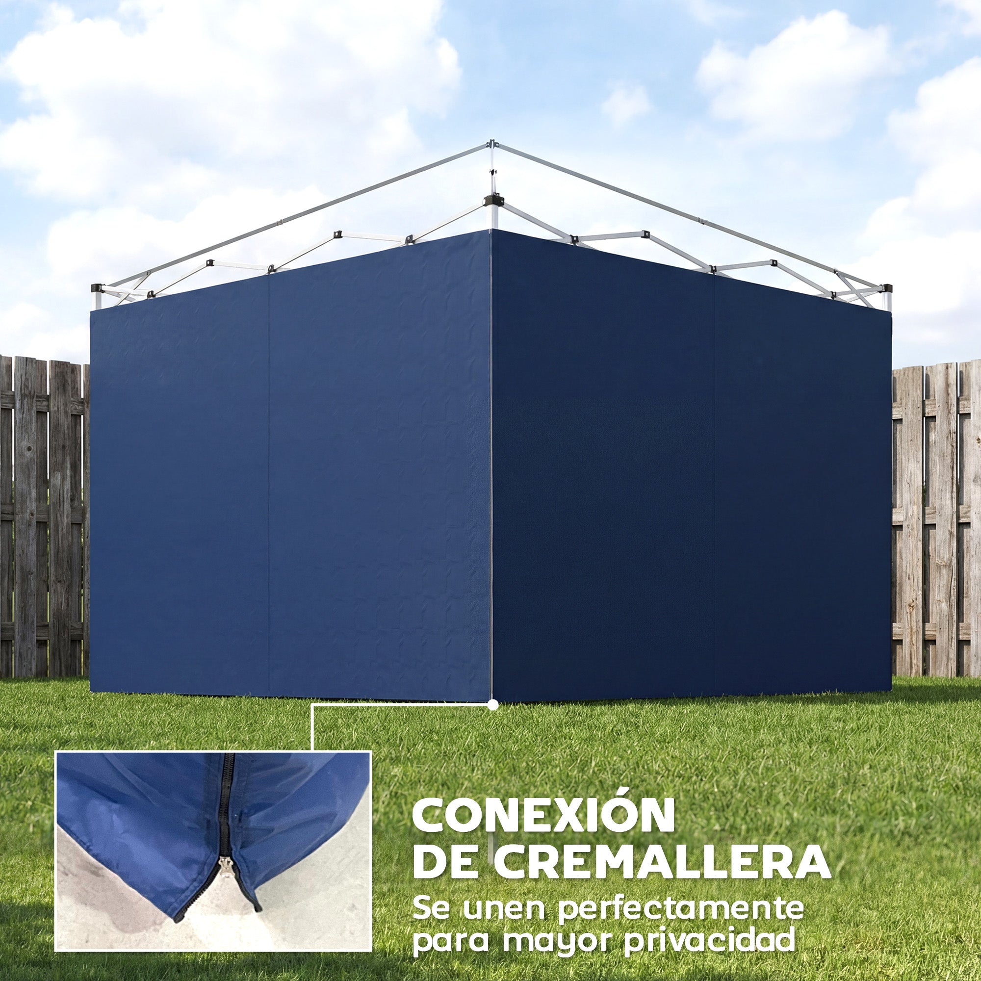 Outsunny 3 Paredes Laterales para Carpas de 3x3 m, Paredes Laterales de Repuesto para Cenador de Tela Oxford 210D con Cremallera, para Fiestas, 300x200 cm, Azul Oscuro