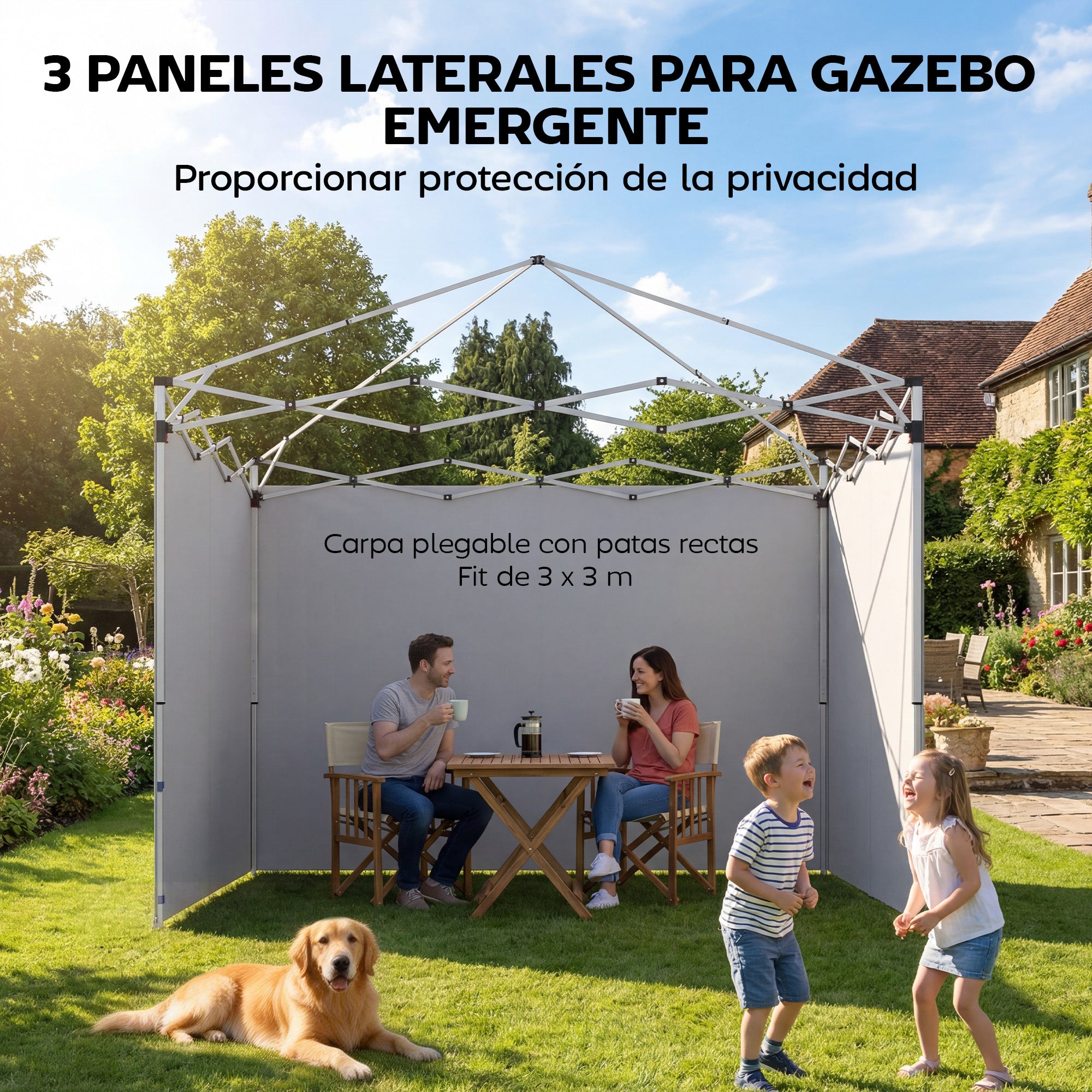 Outsunny 3 Paredes Laterales para Carpas de 3x3 m, Paredes Laterales de Repuesto para Cenador de Tela Oxford 210D con Cremallera, para Fiestas, 300x200 cm, Azul Oscuro