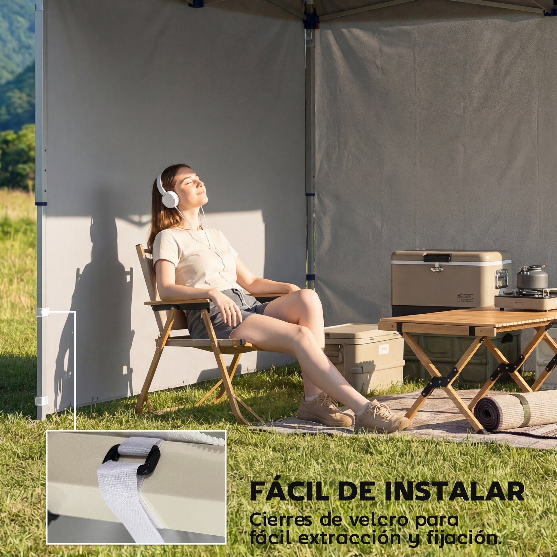 Outsunny 3 Paredes Laterales para Carpas de 3x3 m, Paredes Laterales de Repuesto para Cenador de Tela Oxford 210D con Cremallera, para Fiestas, 300x200 cm, Azul Oscuro