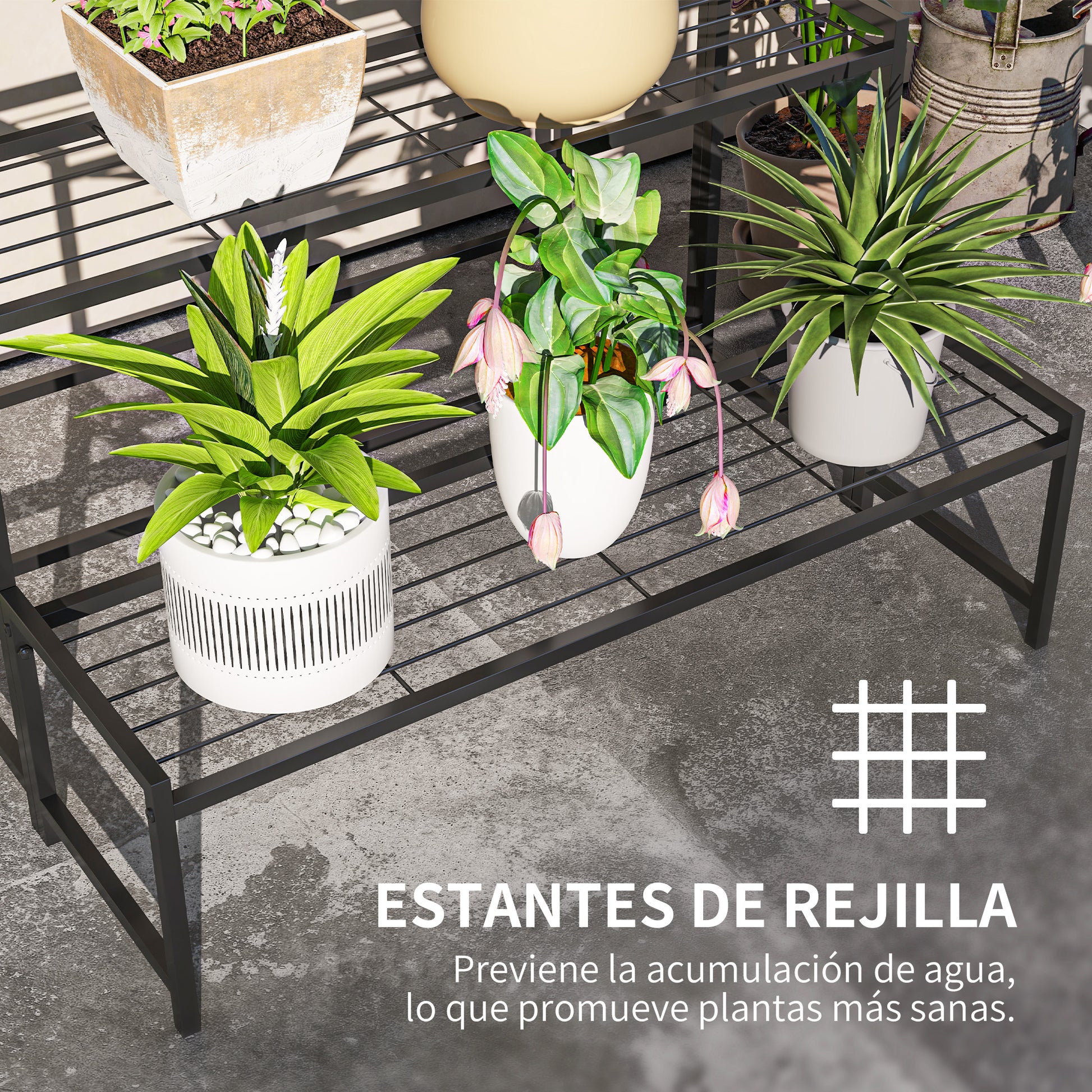 Outsunny Soporte para Plantas de 3 Niveles Estantería para Plantas para Esquina Diseño en Escalera Soporte para Macetas Interior y Exterior 75x70x66 cm Negro