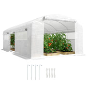 Outsunny Invernadero de Exterior 6x3x2 m, Invernadero de Túnel con 3 Puertas Enrollables, Ventanas de Malla, Cubierta PE 140g/m² Anti-UV y Marco de Acero Galvanizado, para Cultivos, Plantas, Blanco