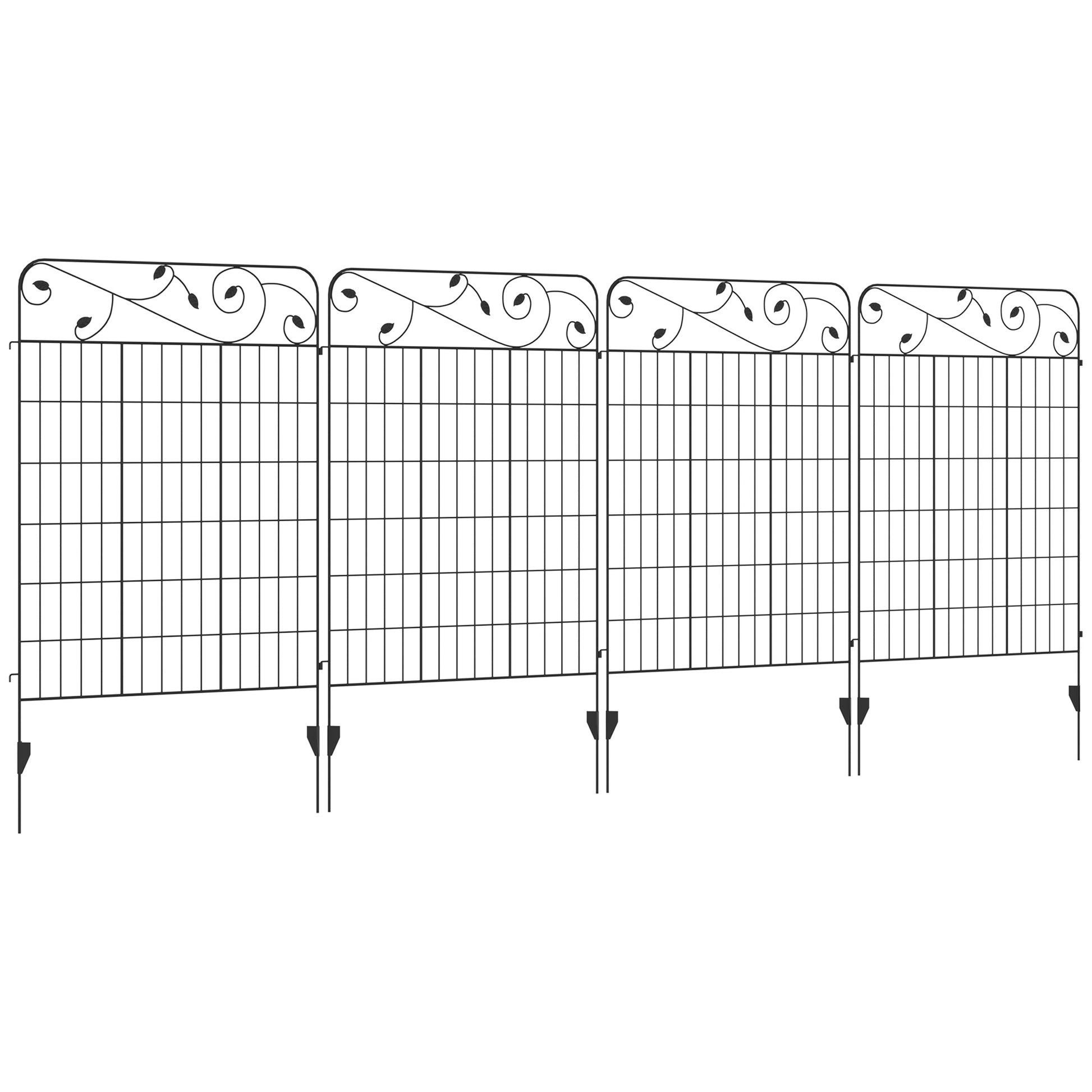 Outsunny Vallas de Jardín Exterior de 4 Paneles 88x110 cm Vallas de Jardín Metálicas Vallas Decorativas con Ángulo Ajustable para Patio Terraza Negro