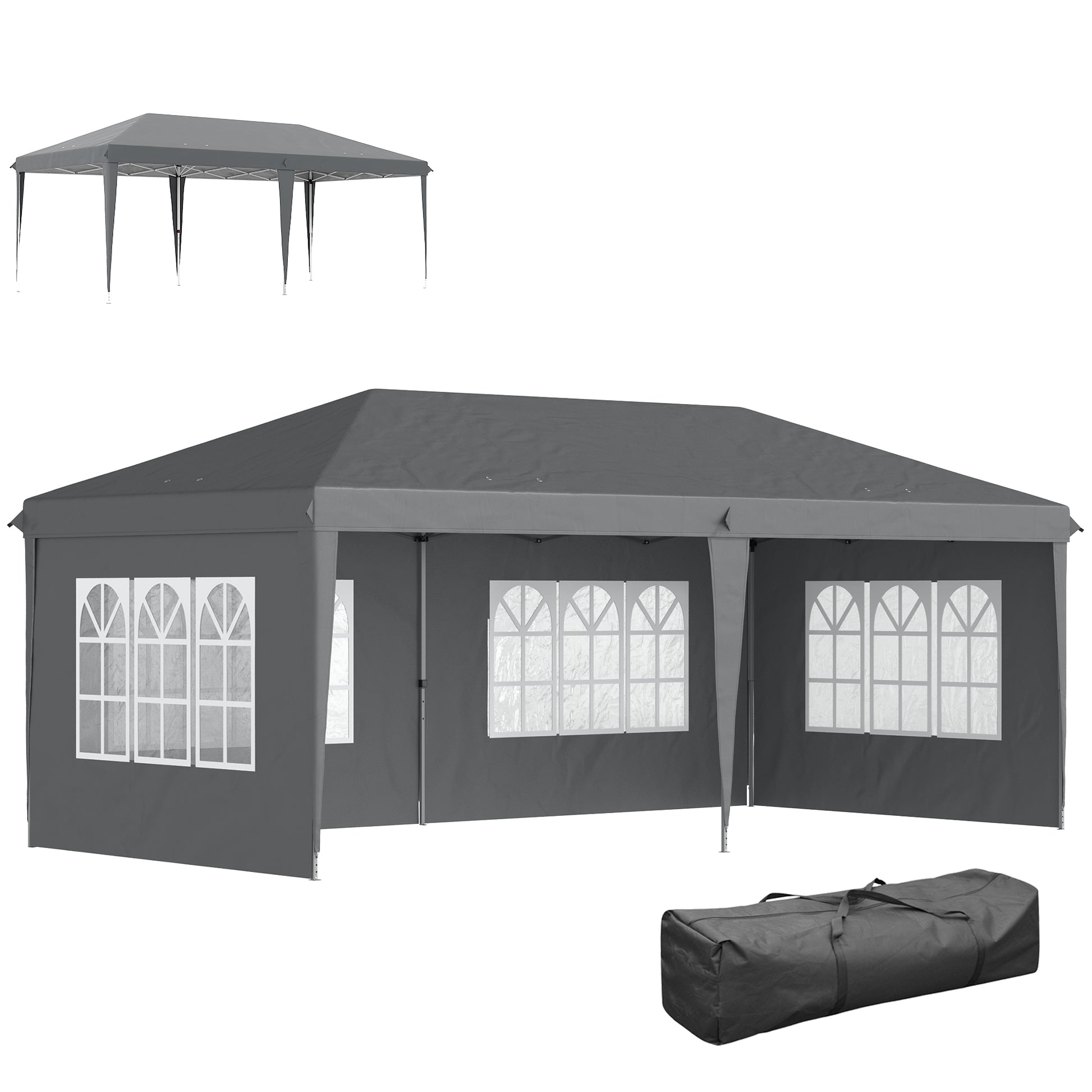 Outsunny Carpa Plegable 6x3 m, Pop-up, con 4 Laterales Desmontables, Cenador de Jardín con 4 Ventanas Visibles y Bolsa de Transporte, Impermeable, Anti-UV, Gazebo para Camping, Fiestas, Exterior, Gris