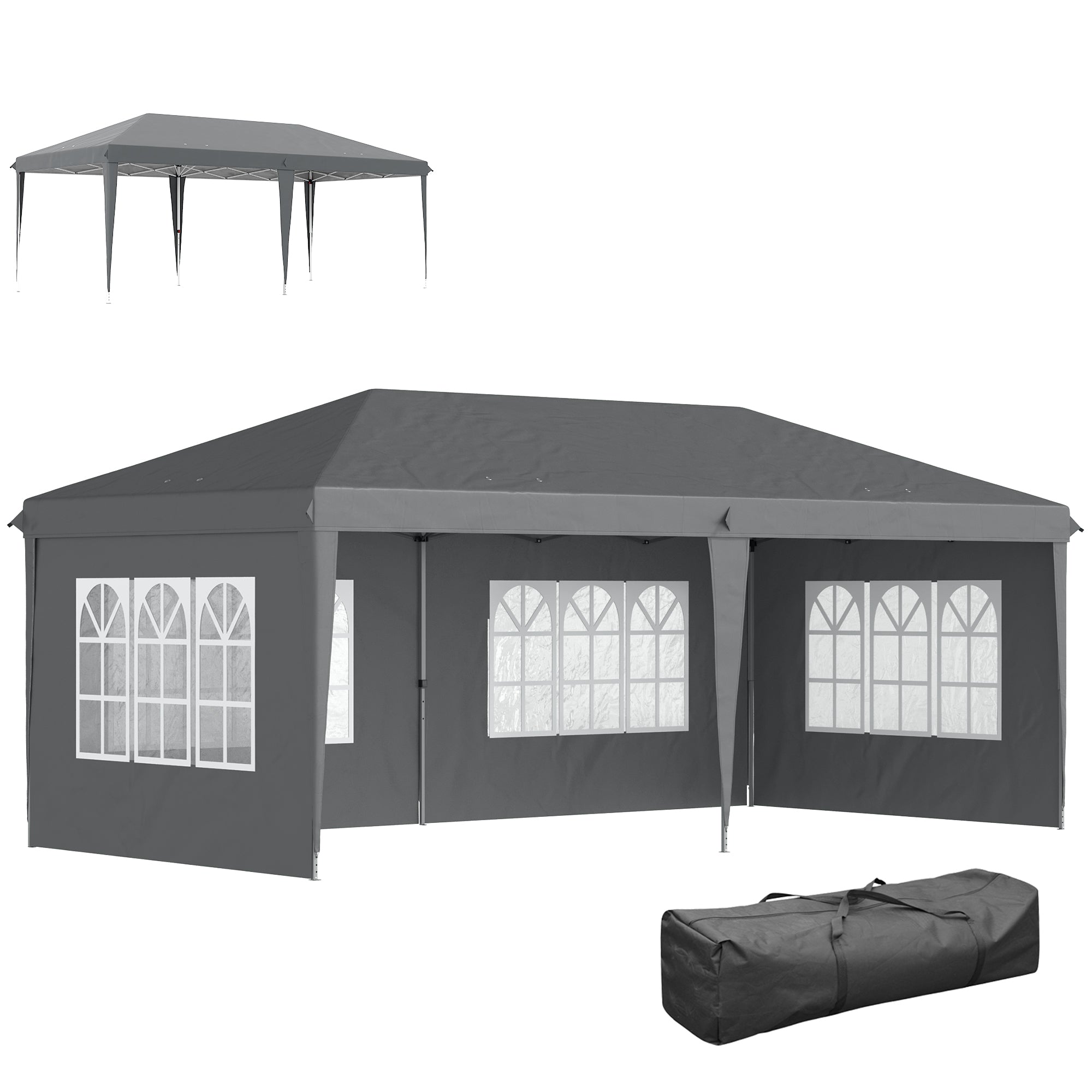 Outsunny Carpa Plegable 6x3 m, Pop-up, con 4 Laterales Desmontables, Cenador de Jardín con 4 Ventanas Visibles y Bolsa de Transporte, Impermeable, Anti-UV, Gazebo para Camping, Fiestas, Exterior, Gris