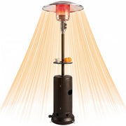 Outsunny Estufa de Gas Butano 13 kW, Calefactor de Gas Terraza Exterior con Mesa Ø40 cm, Regulación Continua del Calor, Encendido Piezoeléctrico, Antivuelco y 2 Ruedas para Jardín, 30 m², Marrón