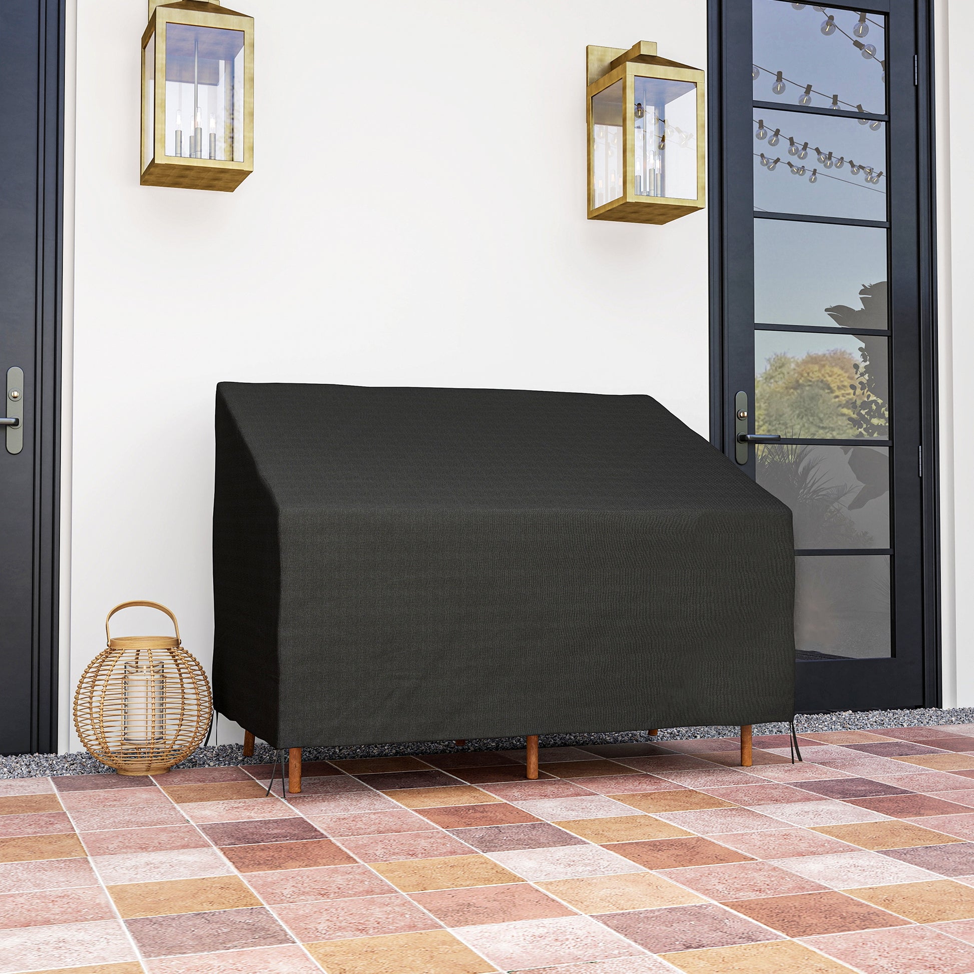 Outsunny Funda para Banco de Jardín 2 Plazas, Funda Sofá Exterior Impermeable, Tela Oxford 600D con Recubrimiento, 140x84x56/94 cm para Patio, Terraza, Negro