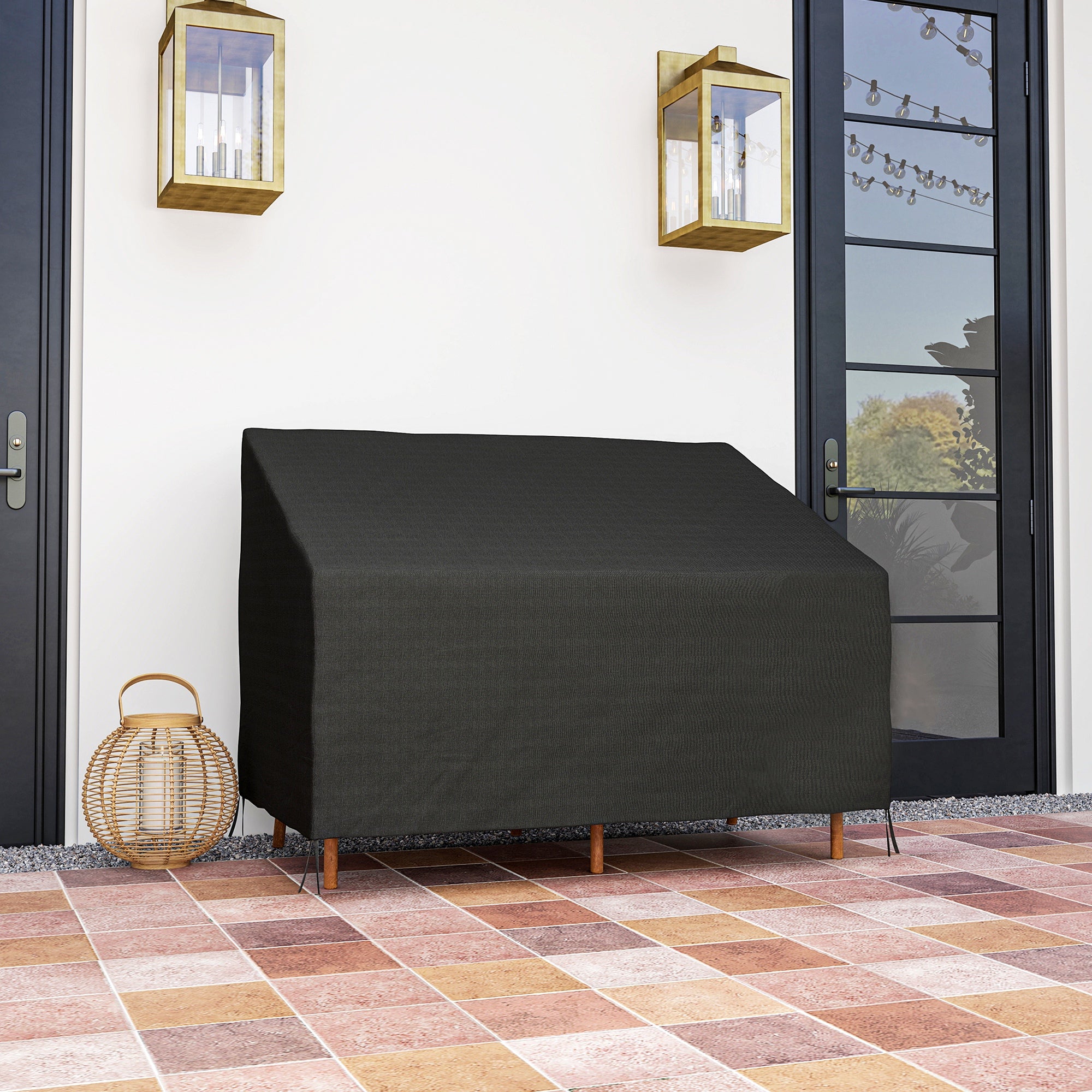 Outsunny Funda para Banco de Jardín 2 Plazas, Funda Sofá Exterior Impermeable, Tela Oxford 600D con Recubrimiento, 140x84x56/94 cm para Patio, Terraza, Negro
