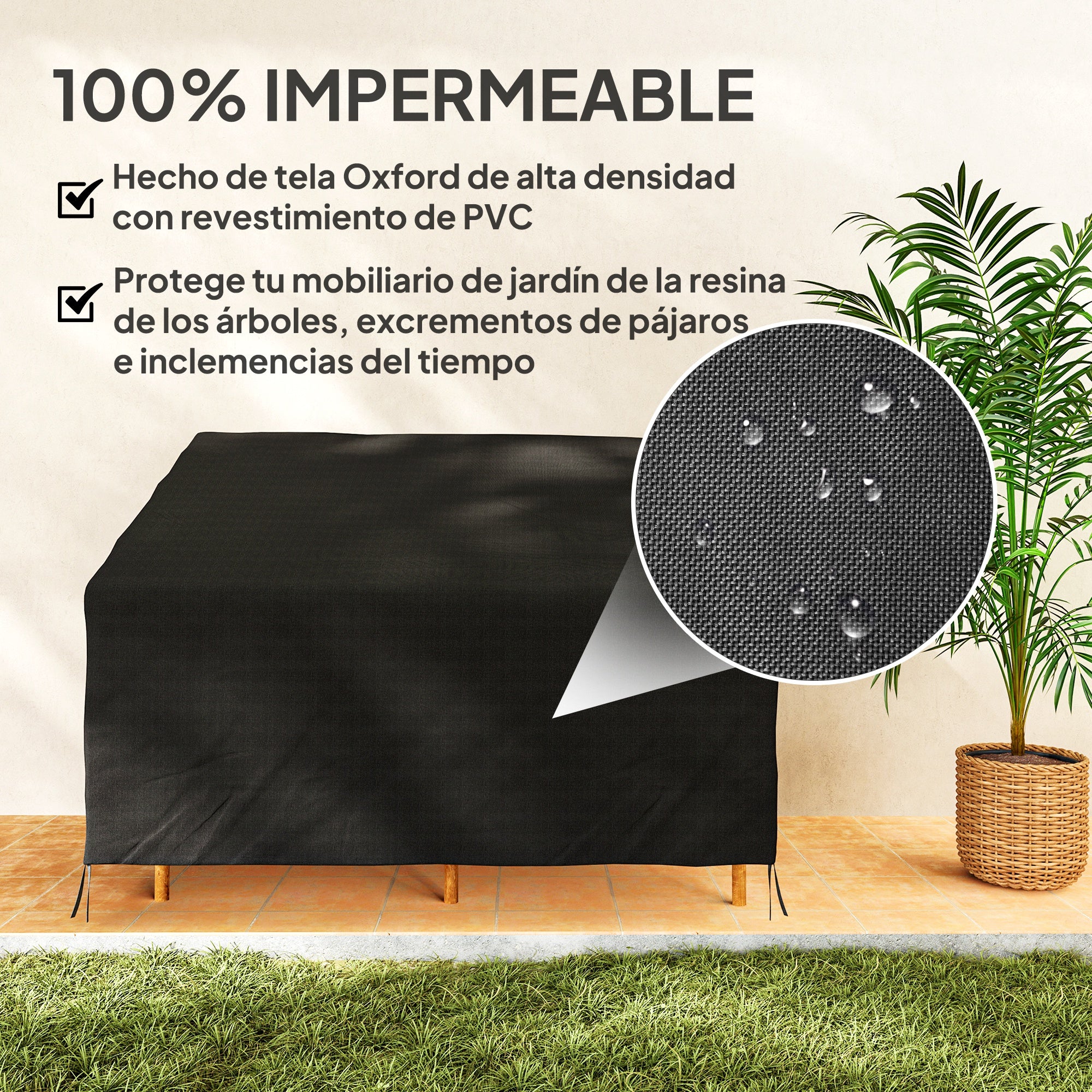 Outsunny Funda para Banco de Jardín 2 Plazas, Funda Sofá Exterior Impermeable, Tela Oxford 600D con Recubrimiento, 140x84x56/94 cm para Patio, Terraza, Negro