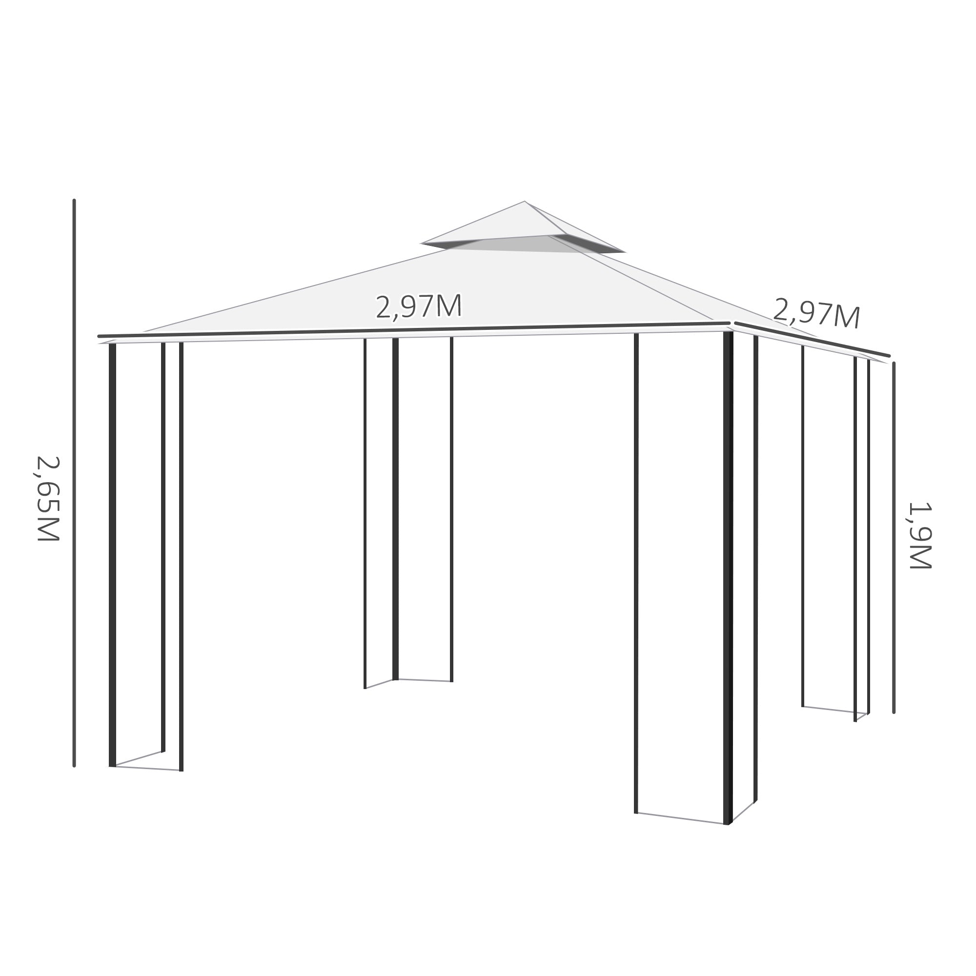 Outsunny Cenador de Jardín 3x3 m Pabellón para Exterior con Doble Techo de Ventilación y Marco de Acero Anti-UV para Fiestas Eventos Patio al Aire Libre Beige