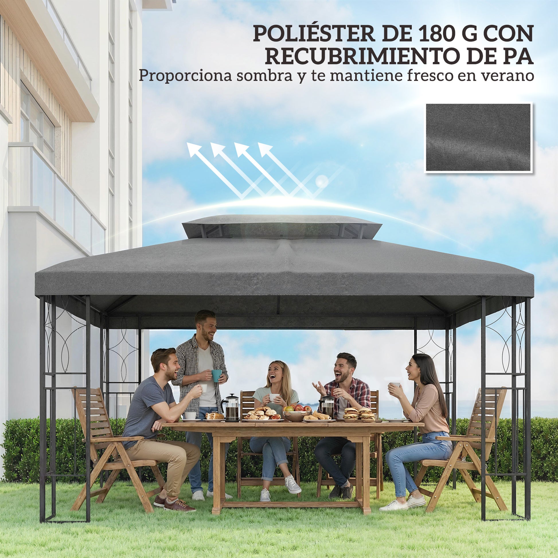 Outsunny Techo de Repuesto para Cenador, 4x3 m, Cubierta de Repuesto con Techo Doble, 10 Orificios de Drenaje y Protección UV, SOLO Toldo de Recambio para Pabellón Gazebo, Gris Oscuro