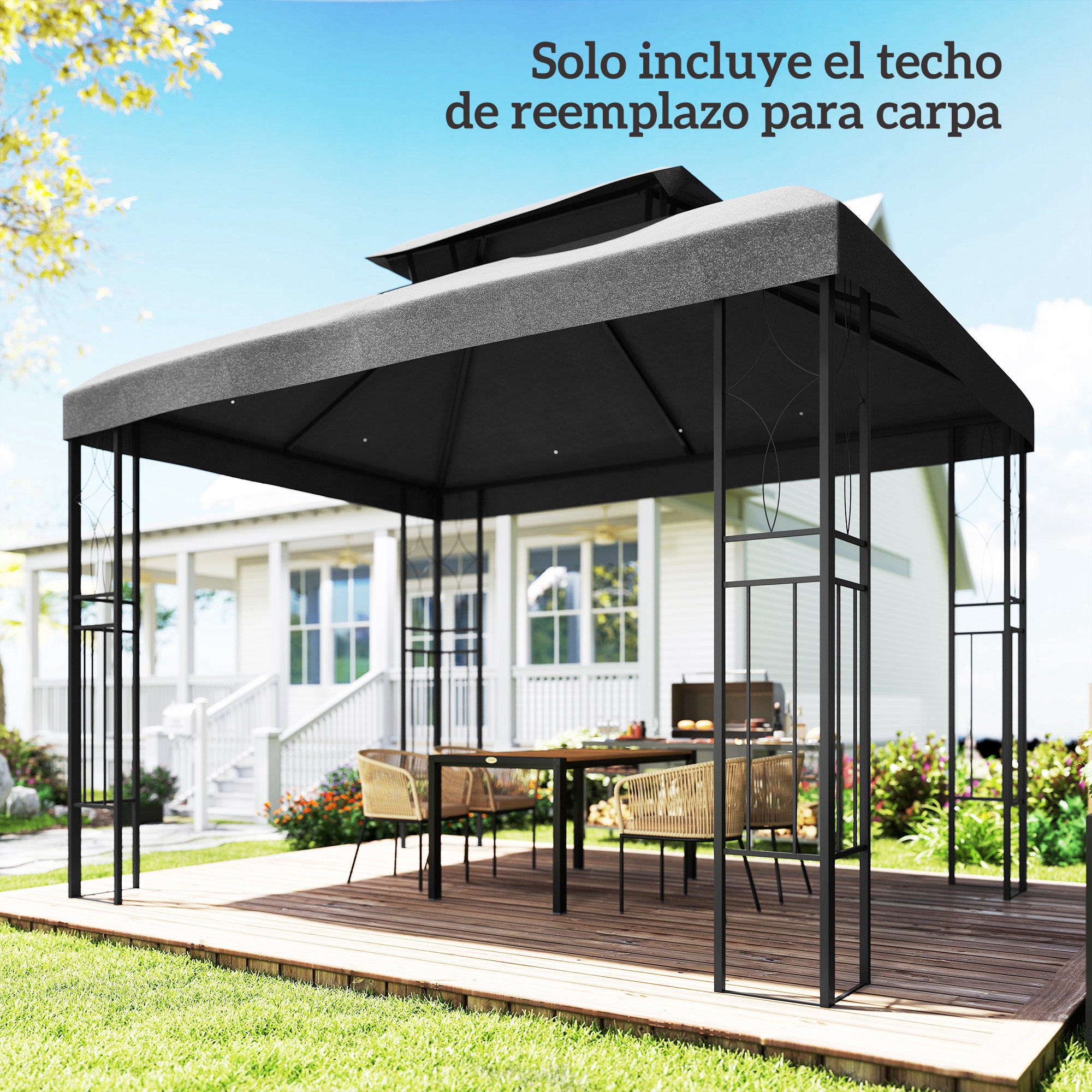 Outsunny Techo de Repuesto para Cenador, 4x3 m, Cubierta de Repuesto con Techo Doble, 10 Orificios de Drenaje y Protección UV, SOLO Toldo de Recambio para Pabellón Gazebo, Gris Oscuro