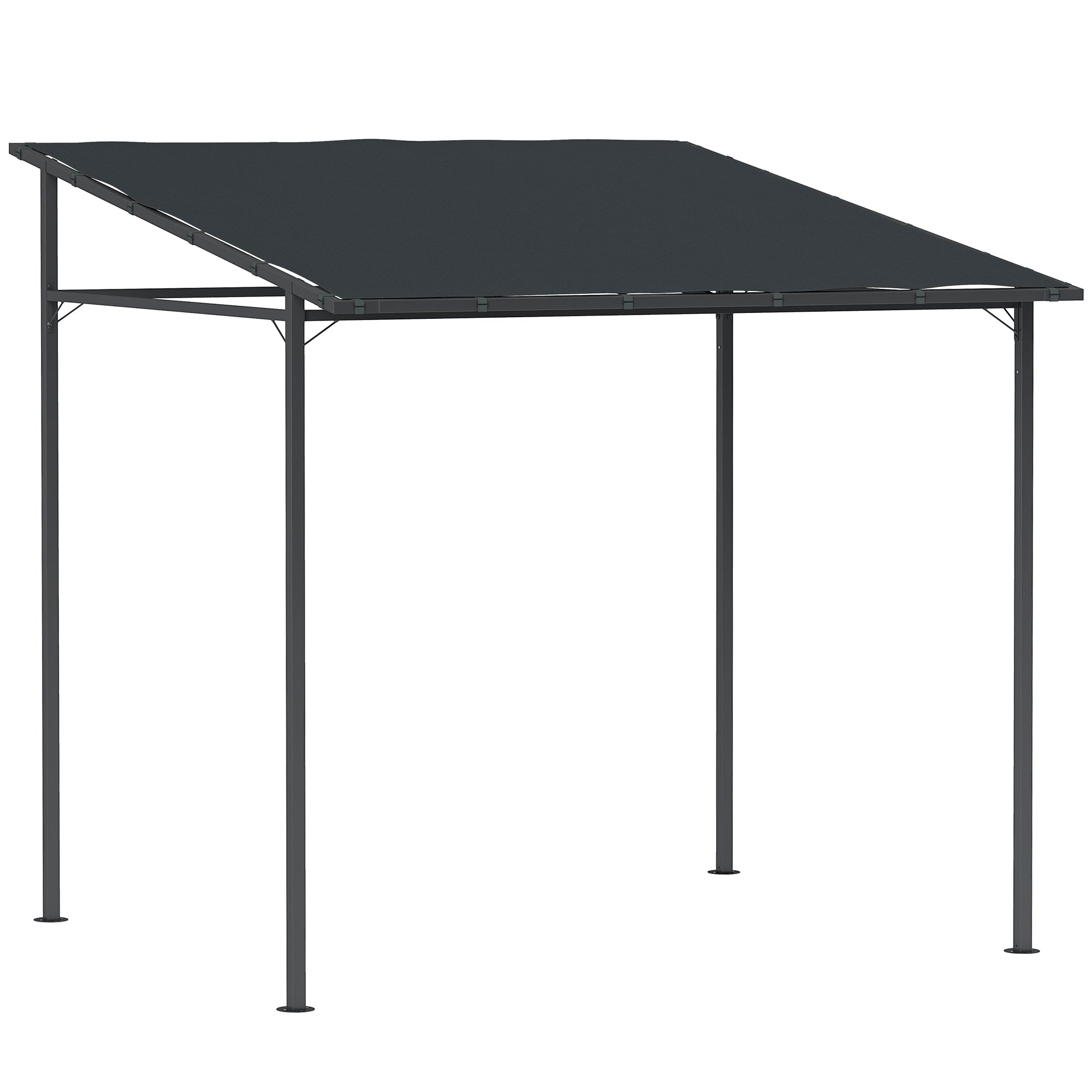 Outsunny Pérgola de Pared 2,4x2,4 m Cenador de Jardín con Techo Inclinado Protección UV 30+ Impermeable y Marco de Metal para Patio Terraza Balcón Gris Oscuro