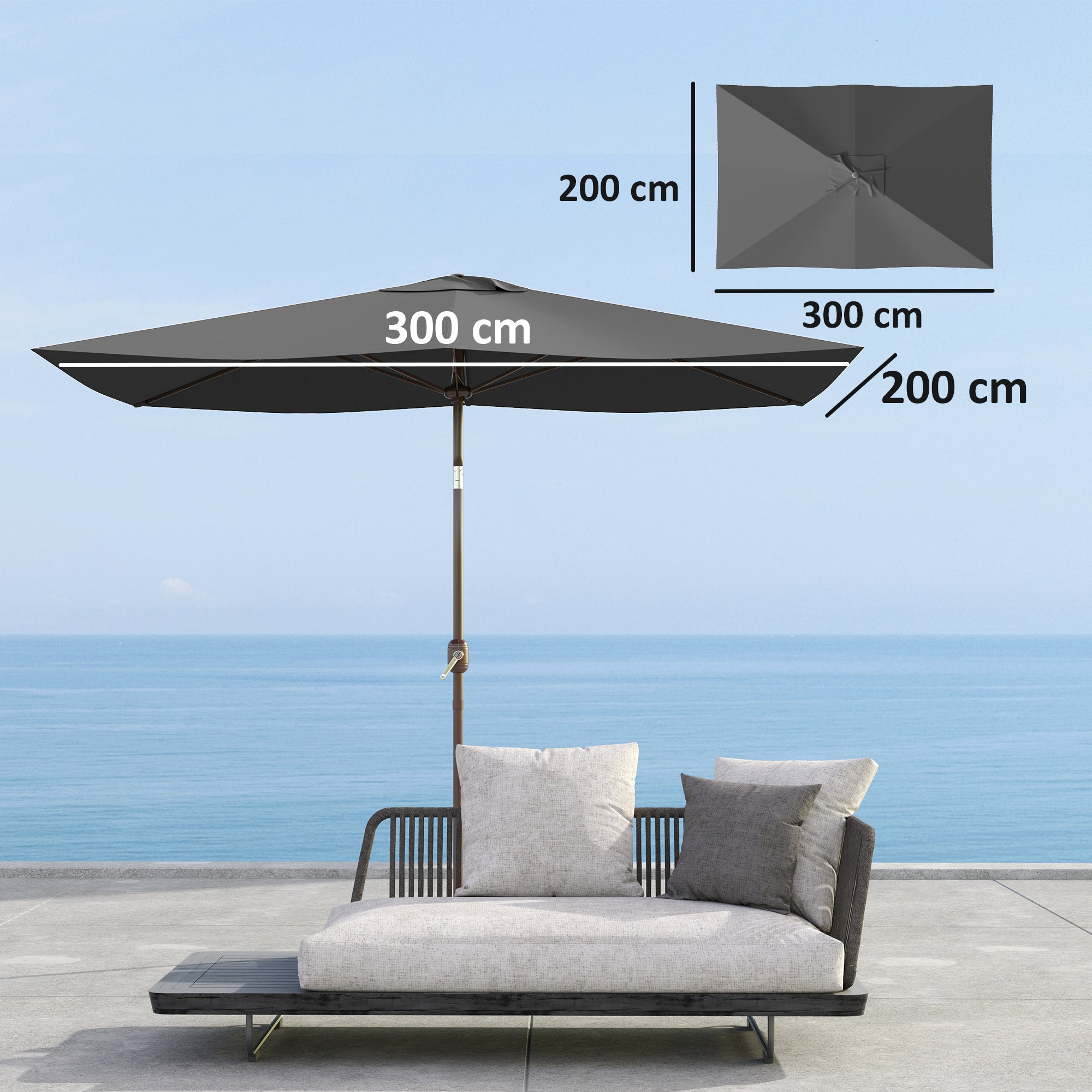 Outsunny Toldo de Recambio de Sombrilla de 3x2 m Toldo de Repuesto para Sombrilla de Patio con Ventilación Superior Protección UV 50+ Cubierta de Repuesto para Parasol para Exteriores Gris Oscuro