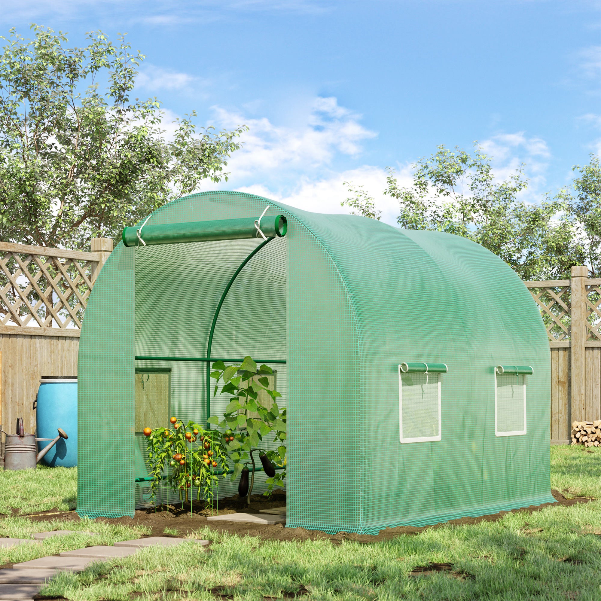 Outsunny Invernadero de Exterior 2,5x2x2 m Invernadero de Túnel con Cubierta de PE 140 g/m² para Cultivo Plantas Verduras Frutas en Jardín Terraza Verde