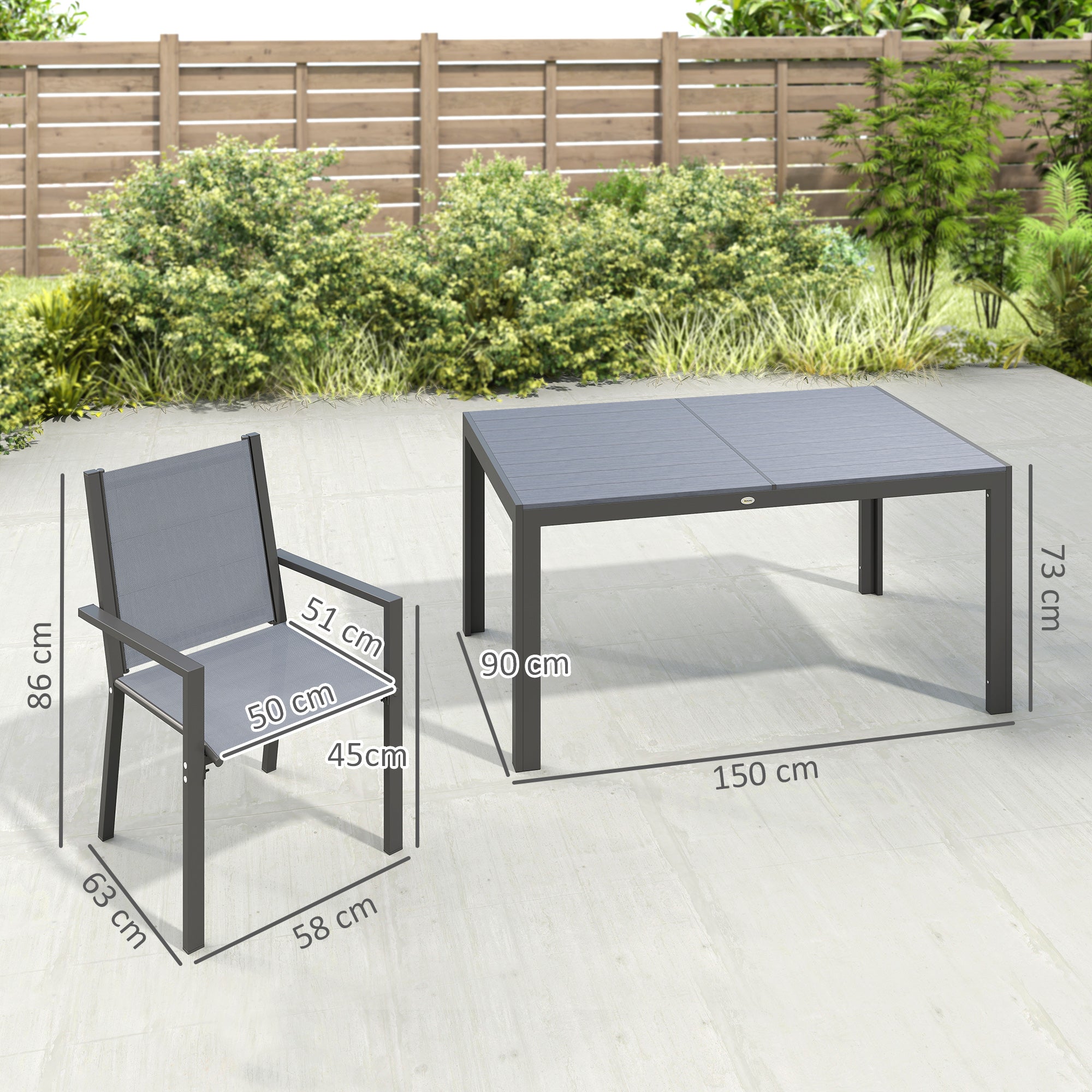 Outsunny Conjunto de Mesa y Sillas Jardín de 7 Piezas, Muebles de Jardín Exterior con 6 Sillas Apilables y Marco de Acero, para Terraza, Patio, Gris Claro