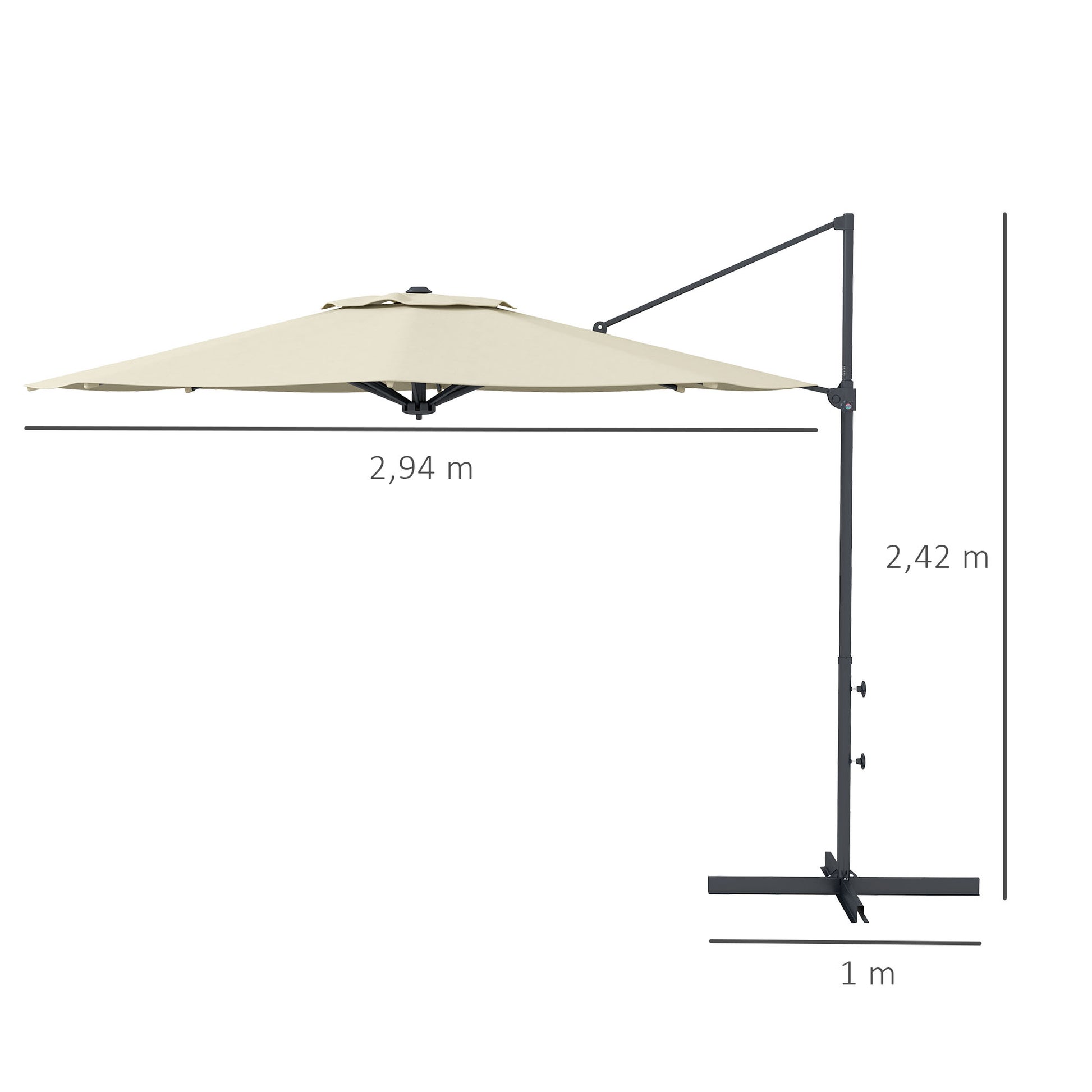 Outsunny Sombrilla de Jardín Ø294x242 cm Parasol de Terraza con Altura Ajustable Poste Giratorio 360° Ángulo de Techo Ajustable y Ventilación Superior para Patio Piscina Crema