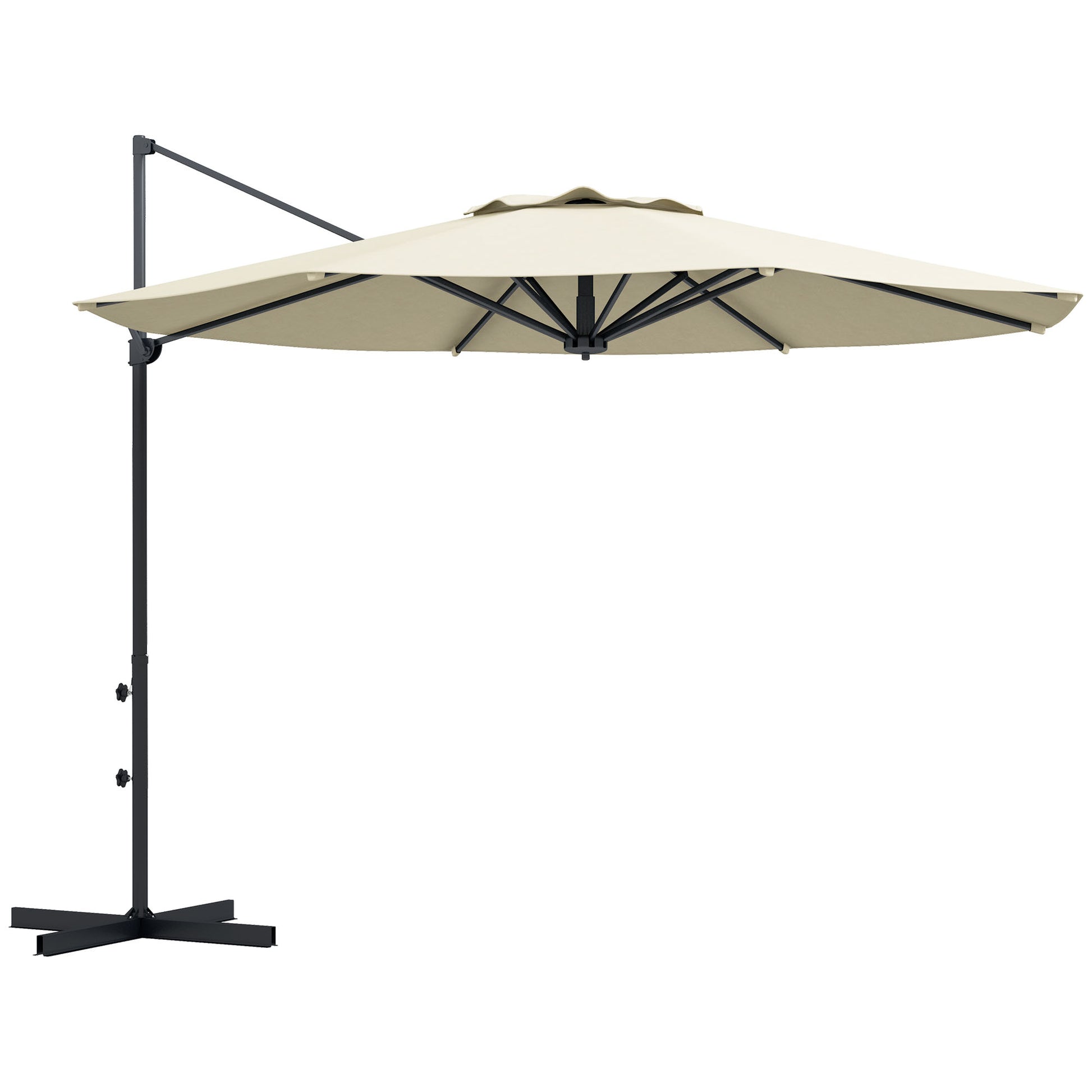 Outsunny Sombrilla de Jardín Ø294x242 cm Parasol de Terraza con Altura Ajustable Poste Giratorio 360° Ángulo de Techo Ajustable y Ventilación Superior para Patio Piscina Crema