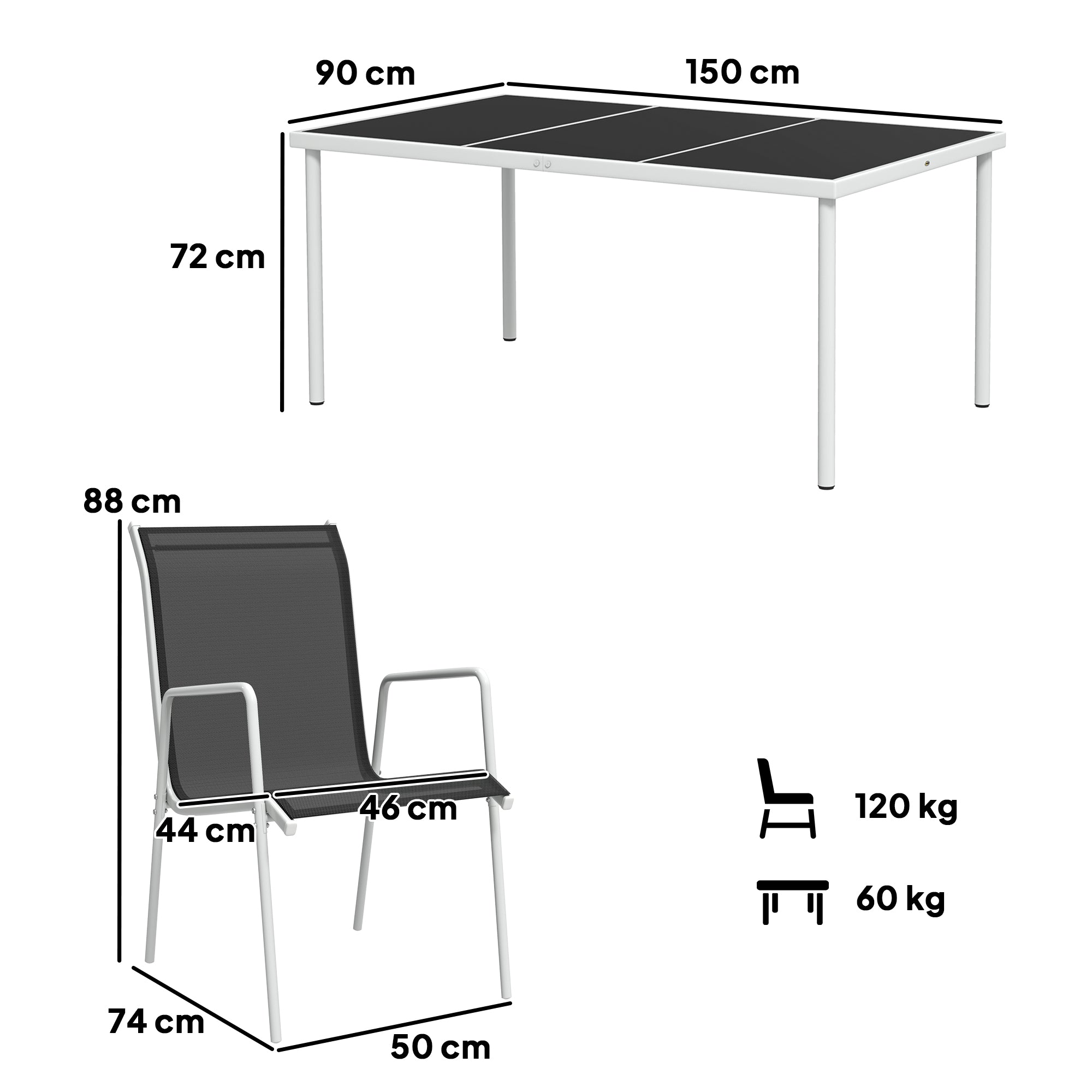 Outsunny Conjunto de Comedor de Exterior Juego de Comedor de Jardín de 7 Piezas con 1 Mesa 6 Sillas Apilables y Marco de Acero para Terraza Patio Negro