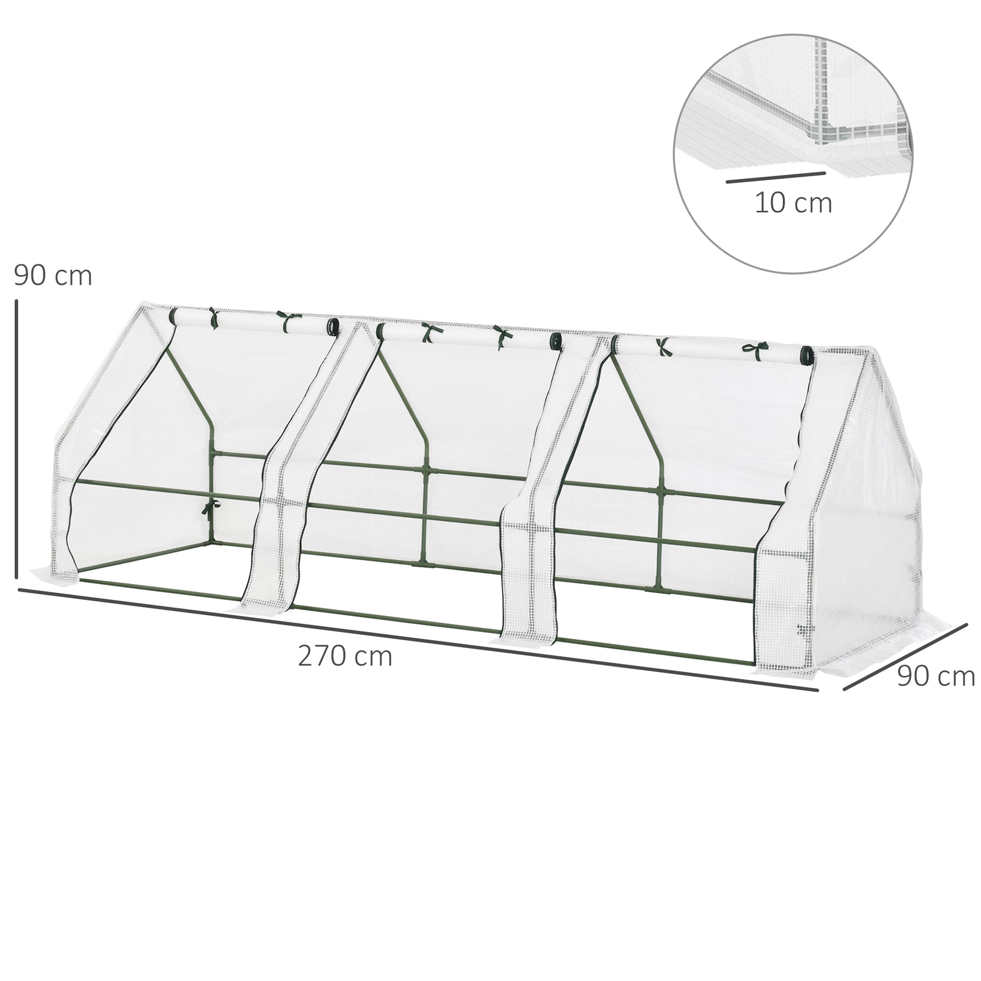 Outsunny Invernadero de Exterior Invernadero de Jardín 270x90x90 cm Tipo Caseta con 3 Ventanas Marco de Acero Invernadero de Terraza para Cultivo Plantas Flores Tomates Blanco