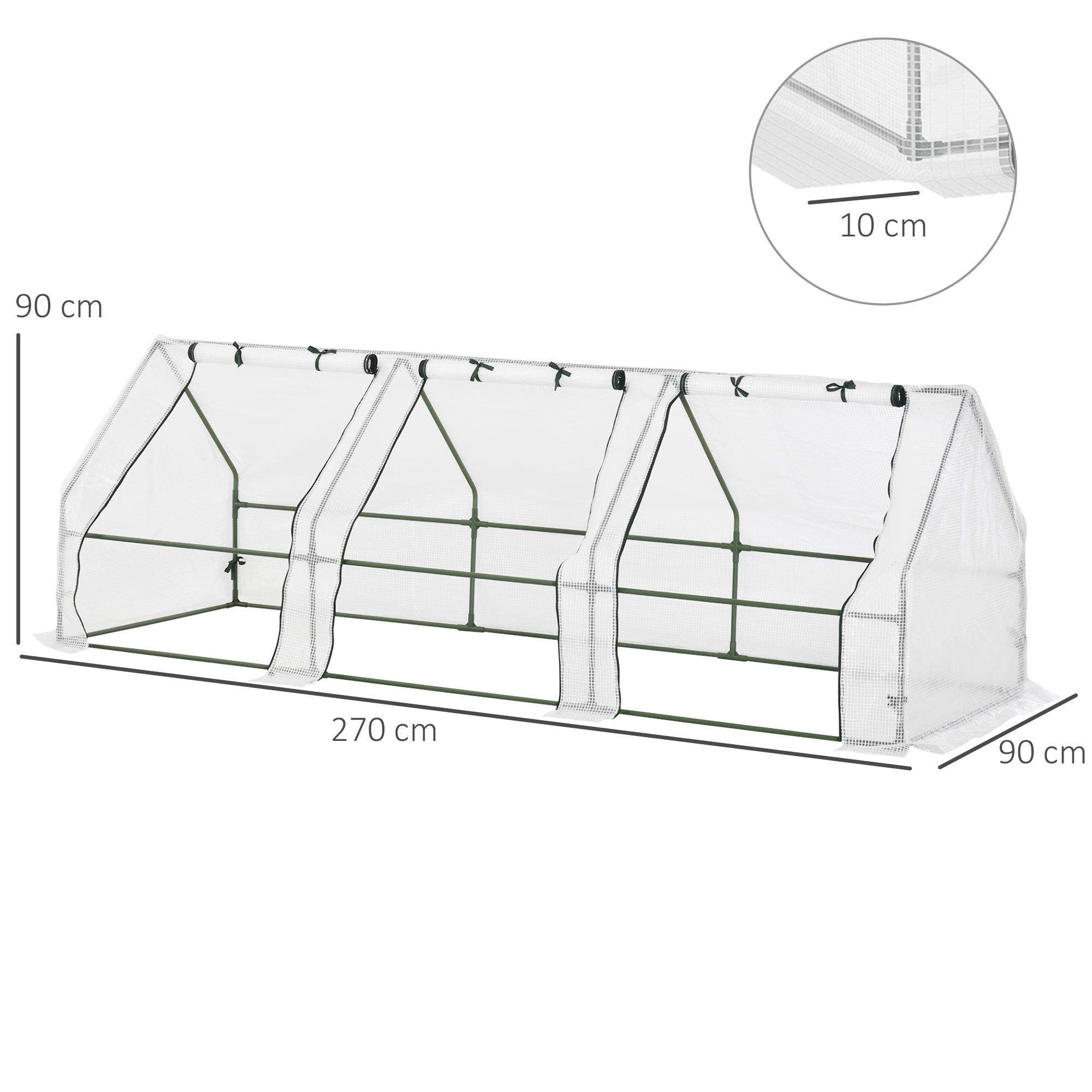 Outsunny Invernadero de Exterior Invernadero de Jardín 270x90x90 cm Tipo Caseta con 3 Ventanas Marco de Acero Invernadero de Terraza para Cultivo Plantas Flores Tomates Blanco