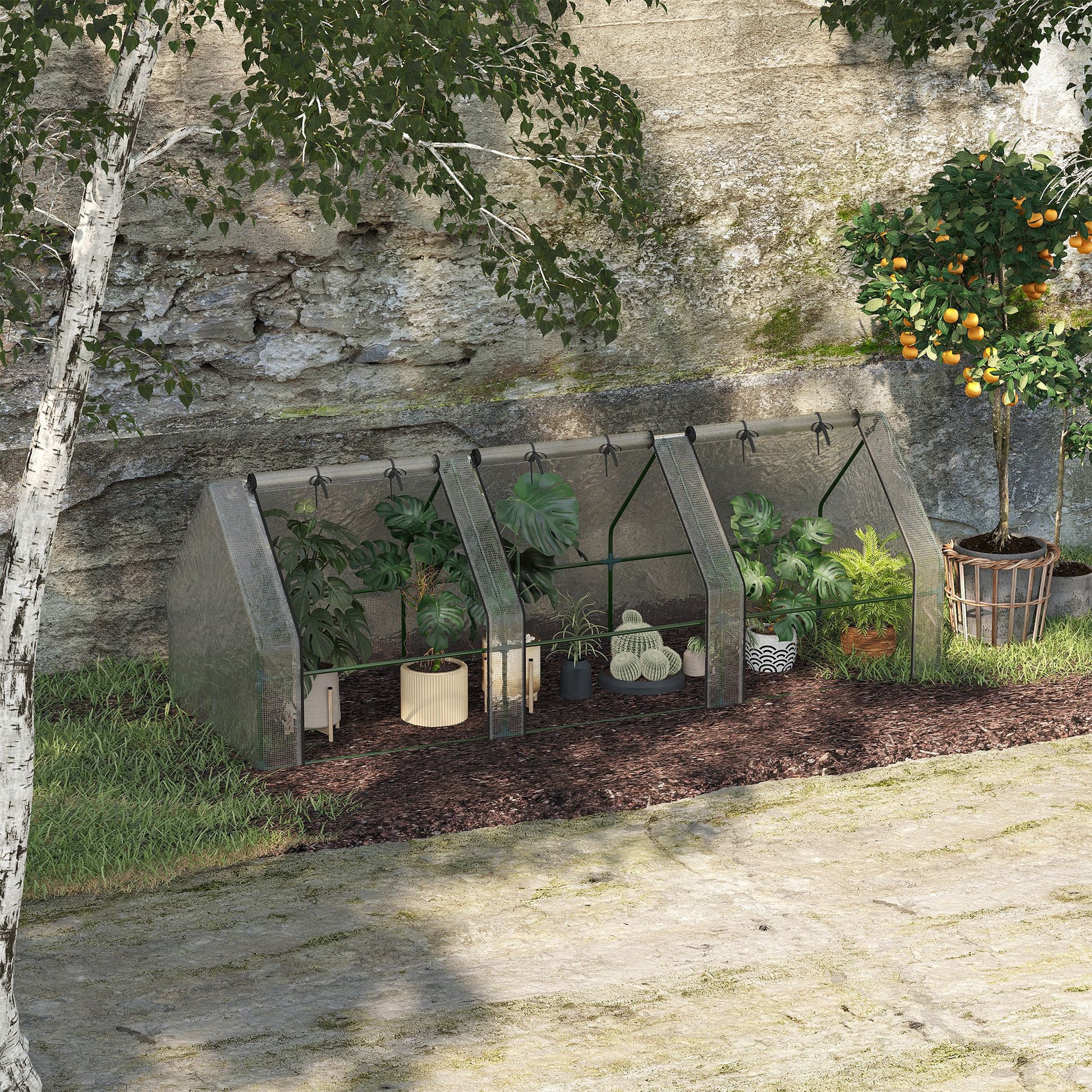 Outsunny Invernadero de Exterior Invernadero de Jardín 270x90x90 cm Tipo Caseta con 3 Ventanas Marco de Acero Invernadero de Terraza para Cultivo Plantas Flores Tomates Blanco