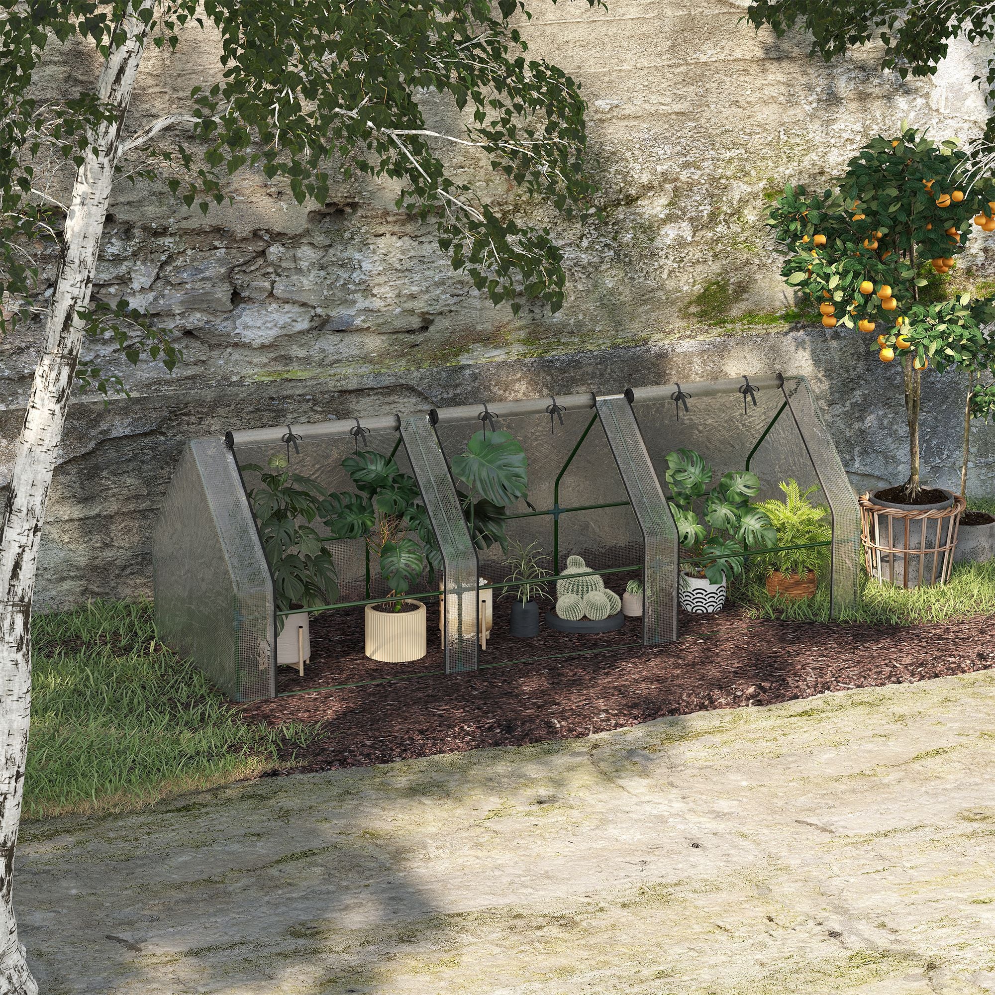 Outsunny Invernadero de Exterior Invernadero de Jardín 270x90x90 cm Tipo Caseta con 3 Ventanas Marco de Acero Invernadero de Terraza para Cultivo Plantas Flores Tomates Blanco
