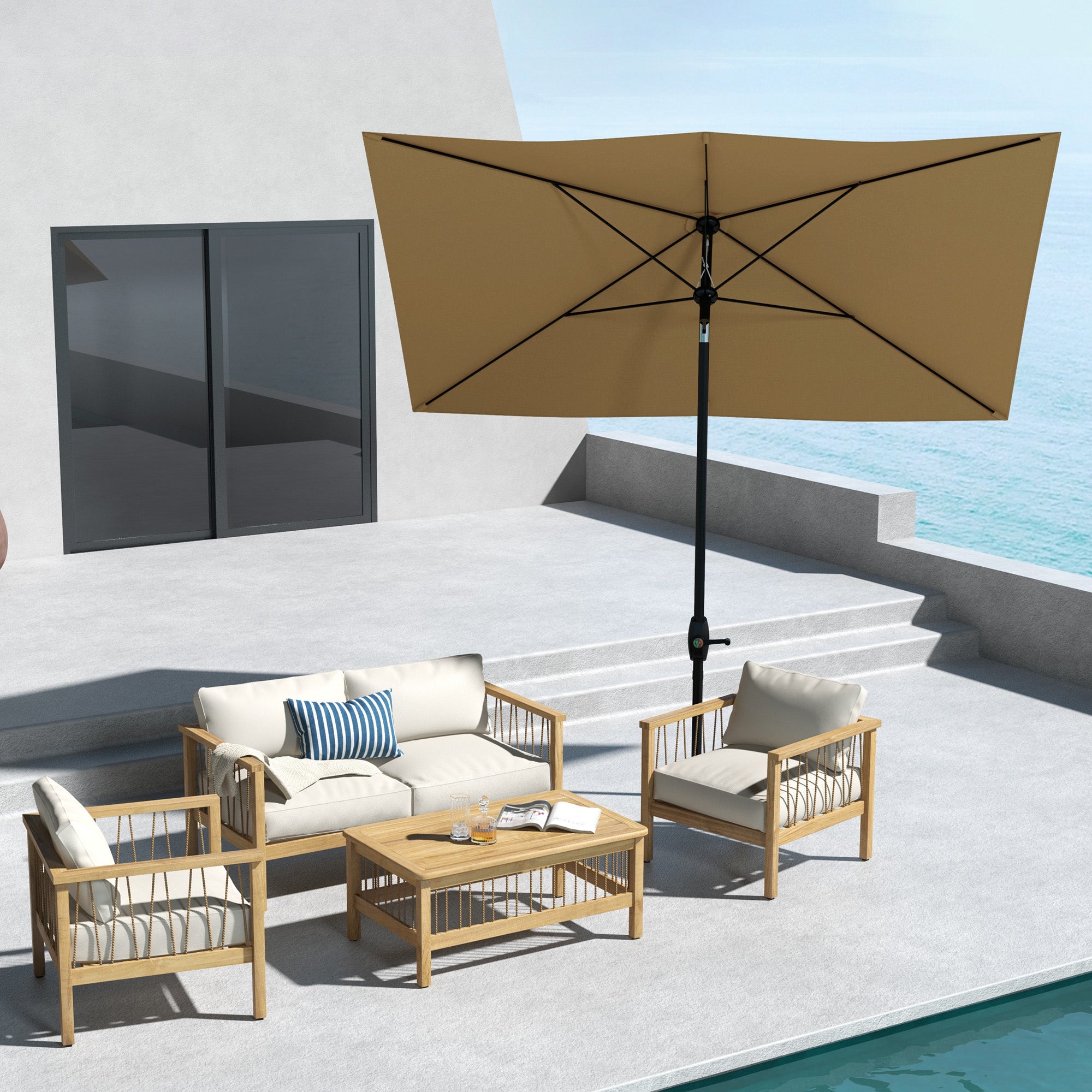 Outsunny Sombrilla de Terraza Exterior 3x2 m Parasol de Terraza Exterior con Ángulo Ajustable Mástil de Aluminio y Protección UV 50+ Sombrilla para Jardín Patio Café
