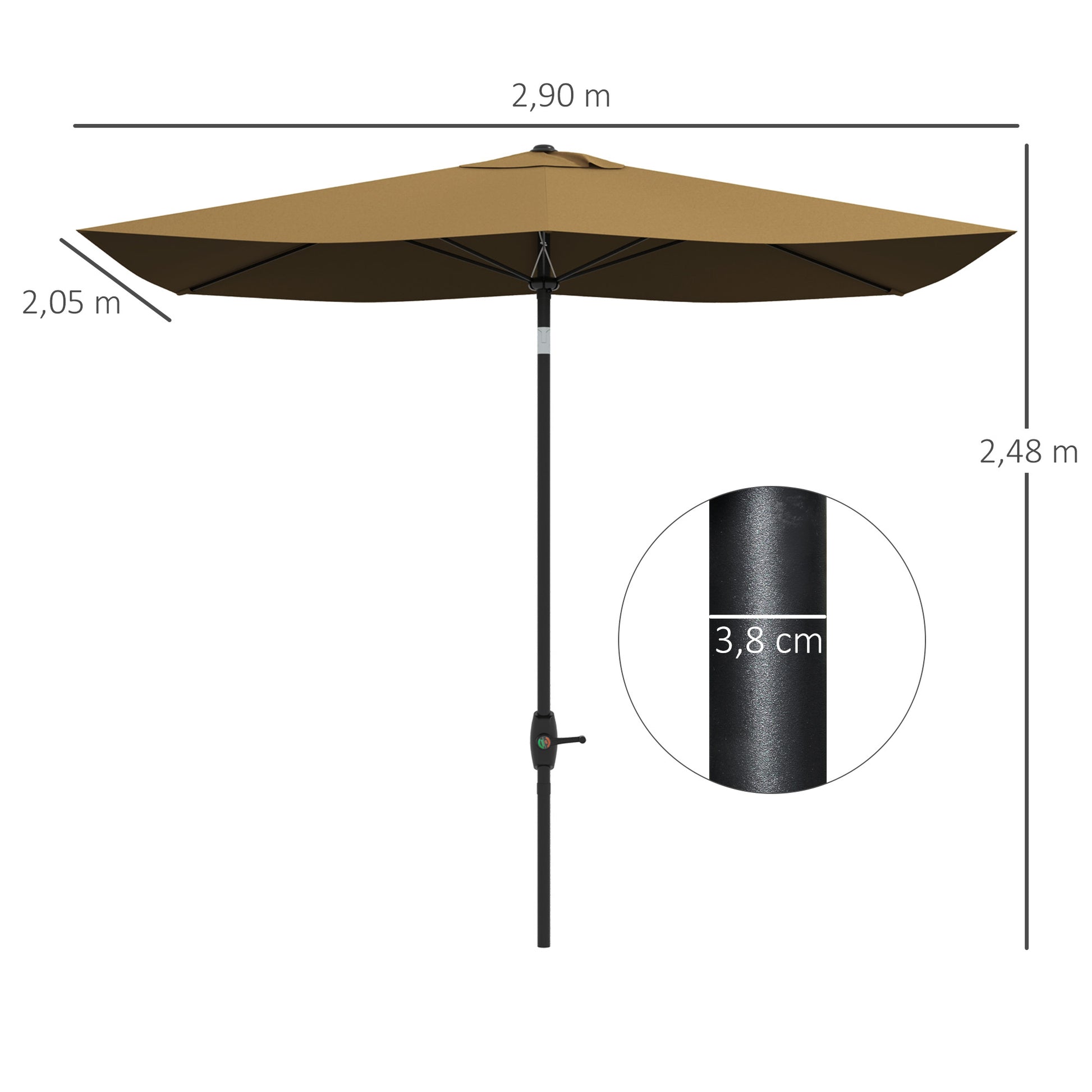 Outsunny Sombrilla de Terraza Exterior 3x2 m Parasol de Terraza Exterior con Ángulo Ajustable Mástil de Aluminio y Protección UV 50+ Sombrilla para Jardín Patio Café