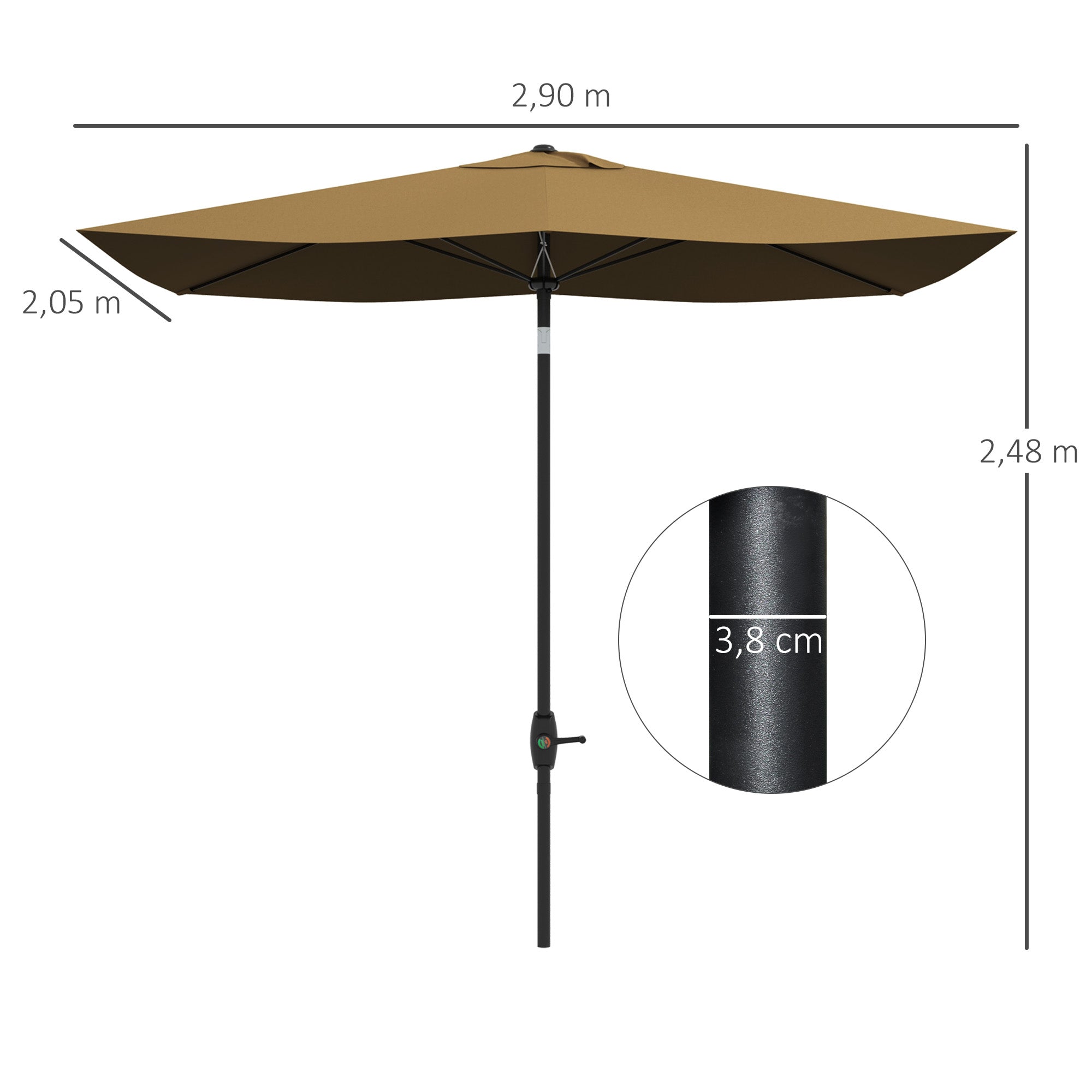 Outsunny Sombrilla de Terraza Exterior 3x2 m Parasol de Terraza Exterior con Ángulo Ajustable Mástil de Aluminio y Protección UV 50+ Sombrilla para Jardín Patio Café