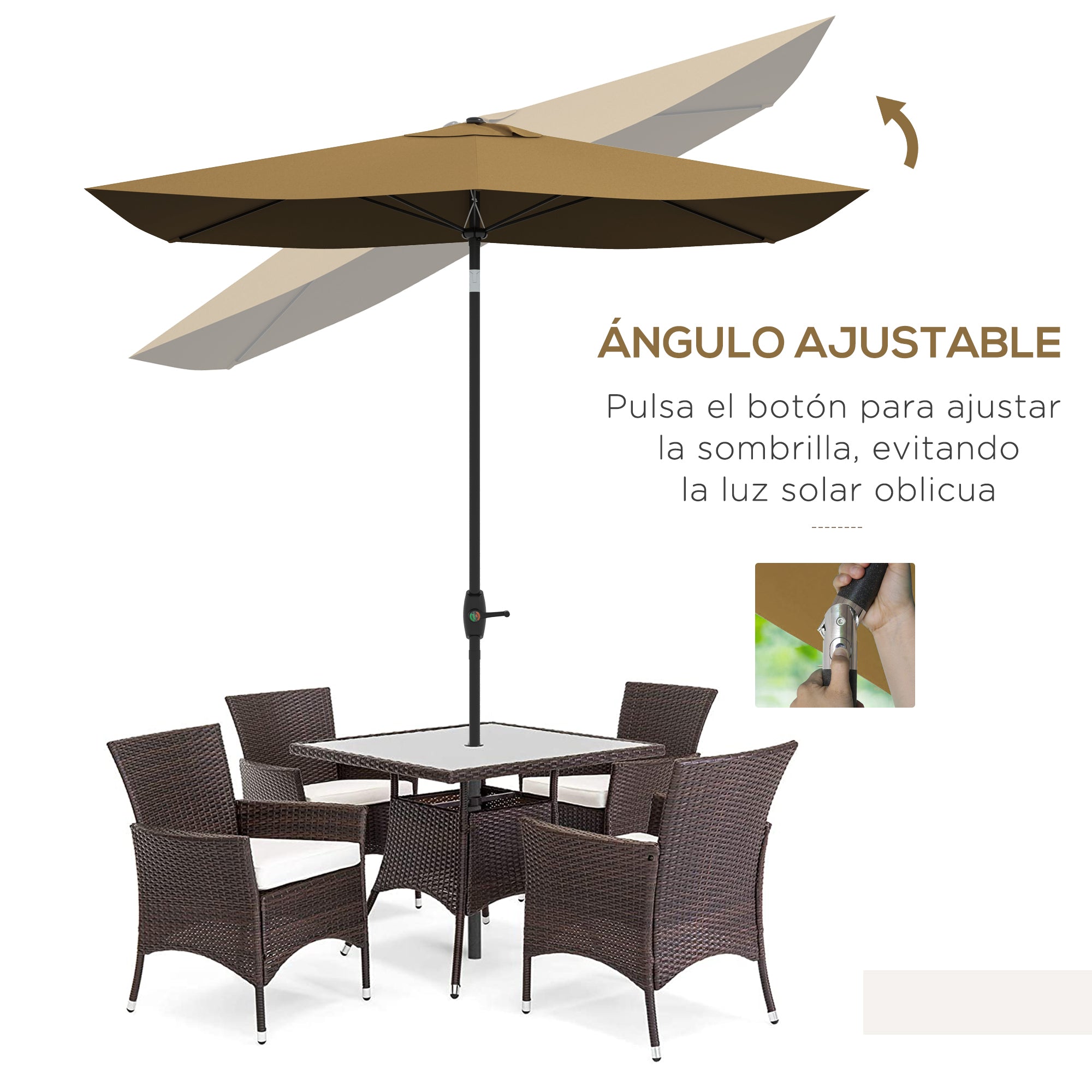 Outsunny Sombrilla de Terraza Exterior 3x2 m Parasol de Terraza Exterior con Ángulo Ajustable Mástil de Aluminio y Protección UV 50+ Sombrilla para Jardín Patio Café