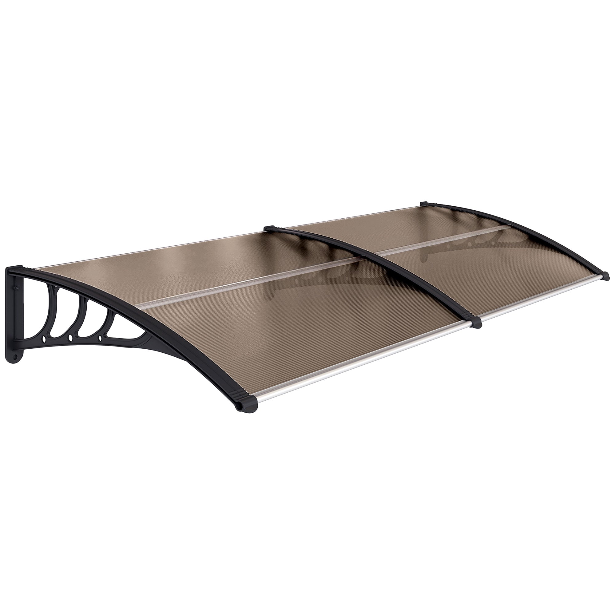 Outsunny Marquesinas Exterior para Puertas y Ventanas, 195x75 cm, Tejadillo de Protección contra Sol y Lluvia, con Cubierta de Policarbonato, Soporte de Aleación de Aluminio, Marrón
