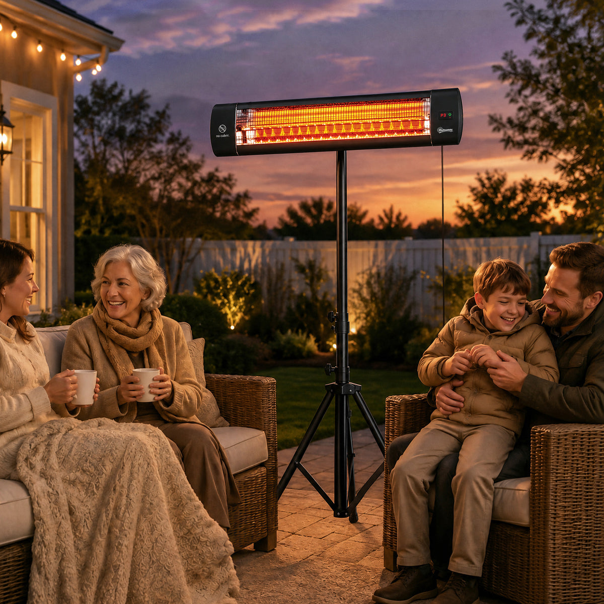 Outsunny Calefactor por Infrarrojos para Terraza 2500 W, Estufa Exterior Eléctrica de Pie de Aluminio con IP65, Trípode Regulable, 3 Niveles de Calor, Control Táctil/Remoto, Temporizador 24 H