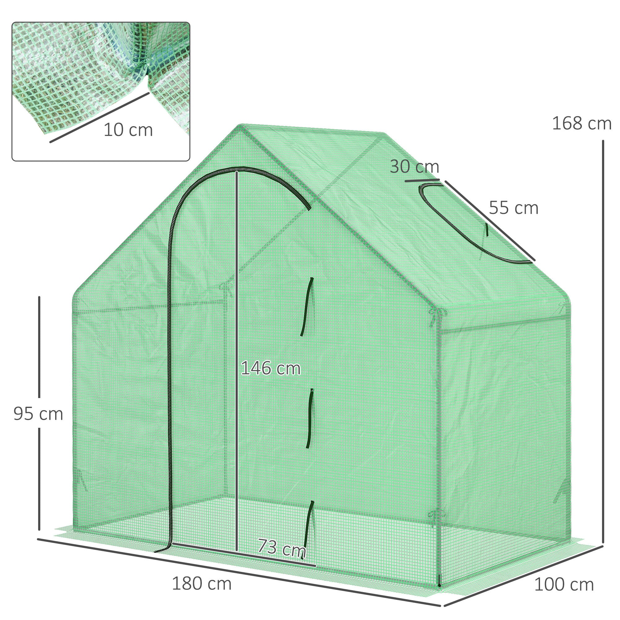 Outsunny Invernadero Pequeño Invernadero de Exterior con Ventana Puerta con Cremallera y Marco de Acero Invernadero para Cultivar Tomates Plantas Flores 180x100x168 cm Verde