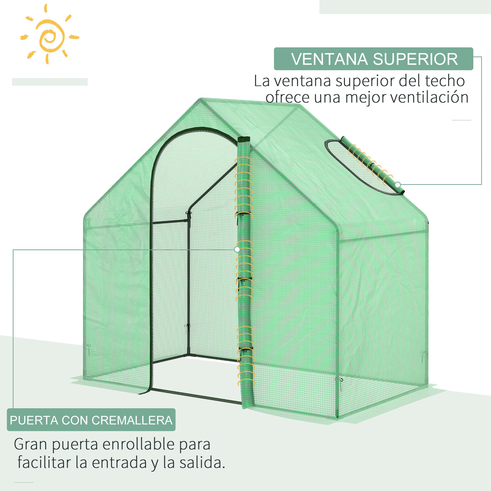 Outsunny Invernadero Pequeño Invernadero de Exterior con Ventana Puerta con Cremallera y Marco de Acero Invernadero para Cultivar Tomates Plantas Flores 180x100x168 cm Verde
