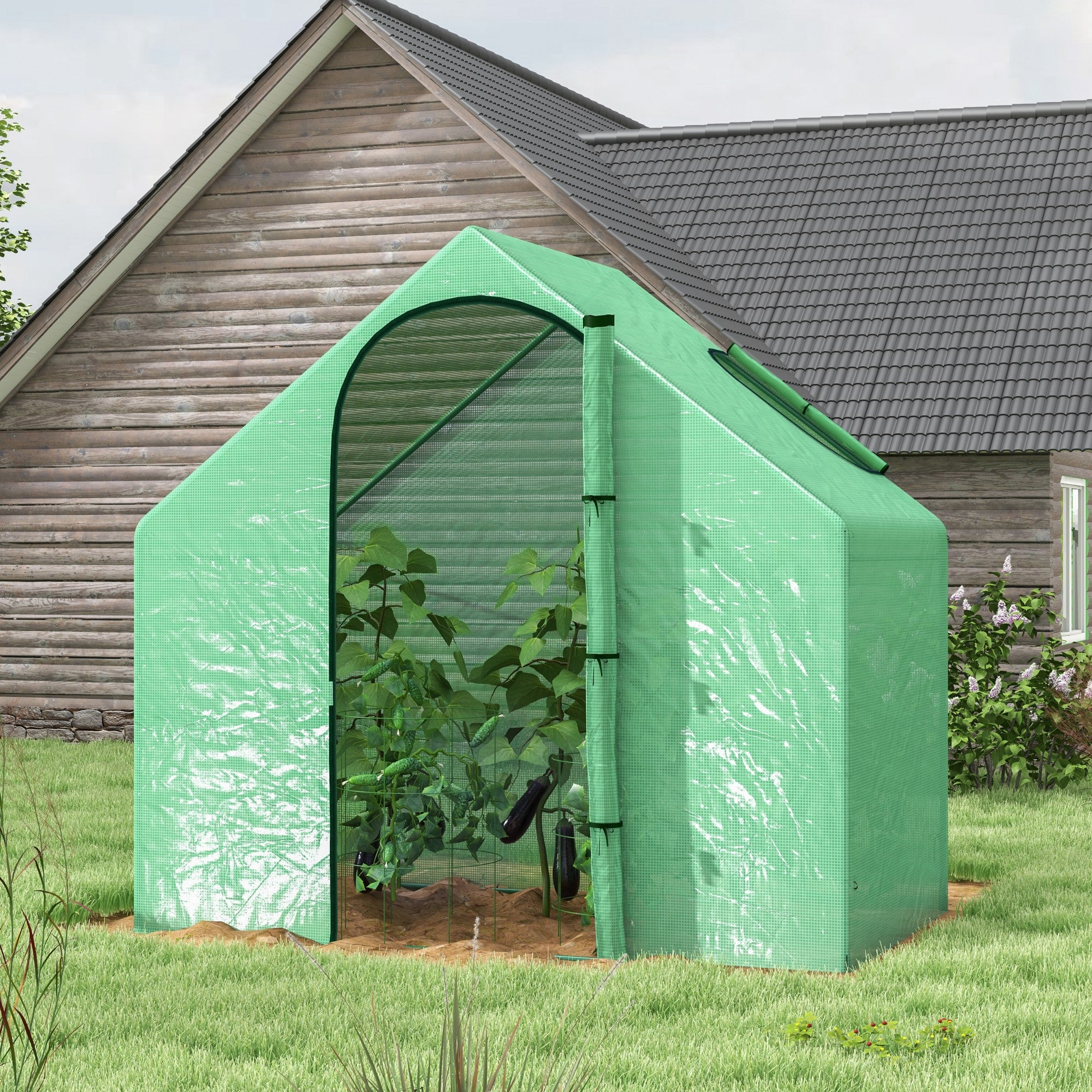 Outsunny Invernadero Pequeño Invernadero de Exterior con Ventana Puerta con Cremallera y Marco de Acero Invernadero para Cultivar Tomates Plantas Flores 180x100x168 cm Verde