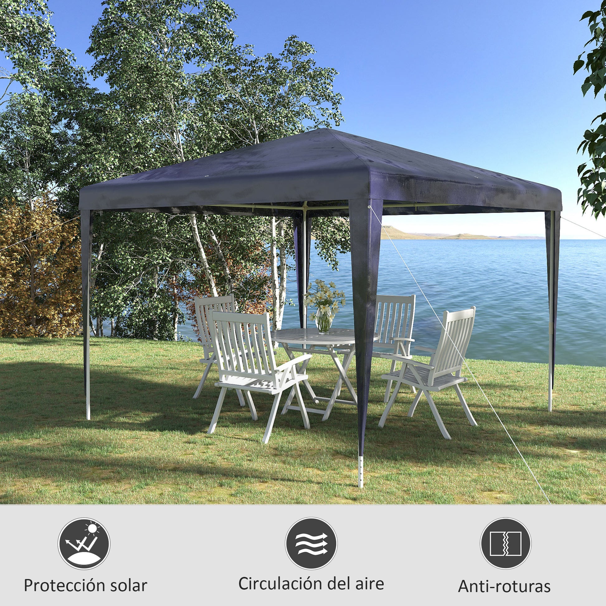 Outsunny Carpa Desmontable 3x3 m Cenador Pabellón de Jardín con 4 Orificios de Drenaje y Marco de Acero Anti-UV Gazebo para Terraza Patio Exterior Camping Azul
