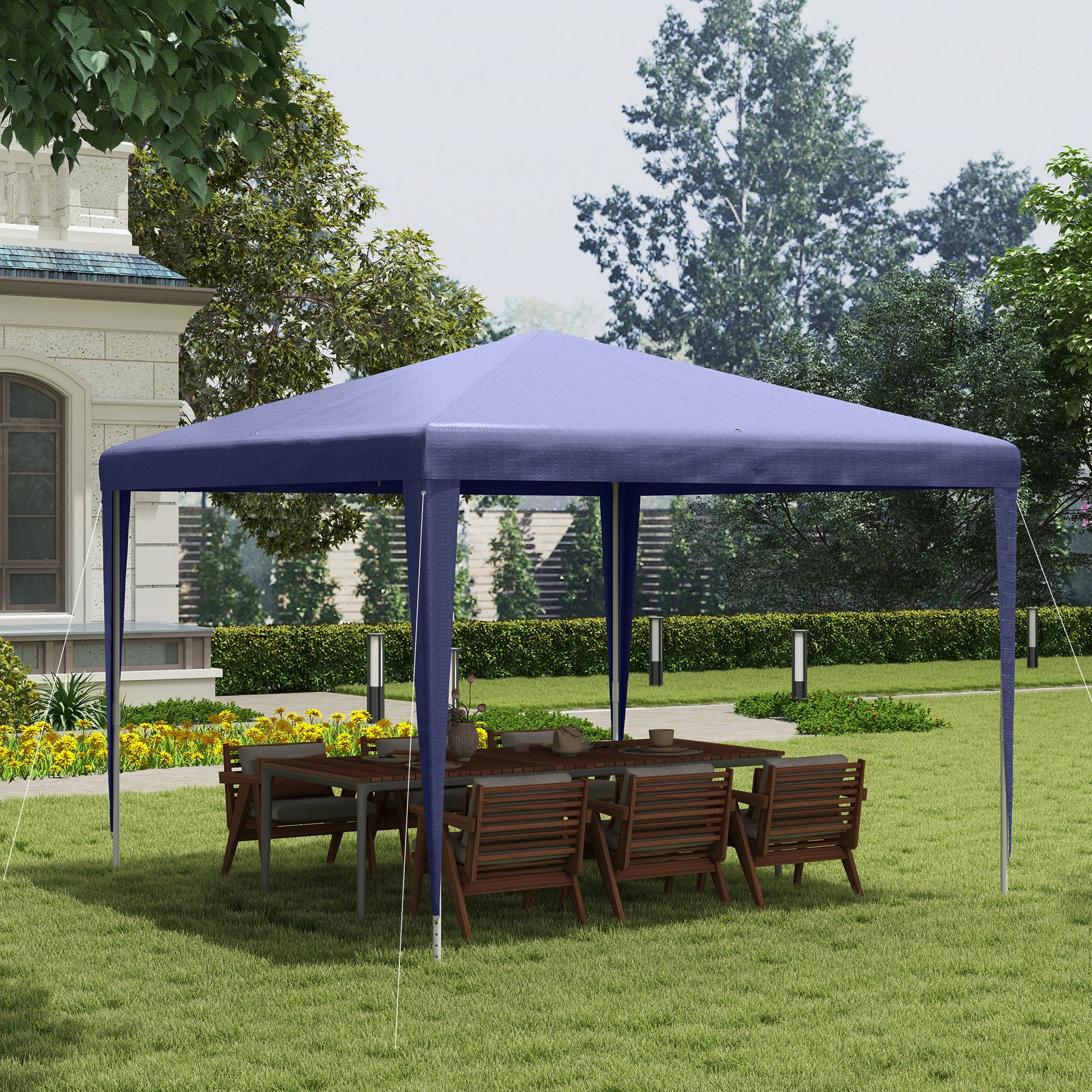 Outsunny Carpa Desmontable 3x3 m Cenador Pabellón de Jardín con 4 Orificios de Drenaje y Marco de Acero Anti-UV Gazebo para Terraza Patio Exterior Camping Azul