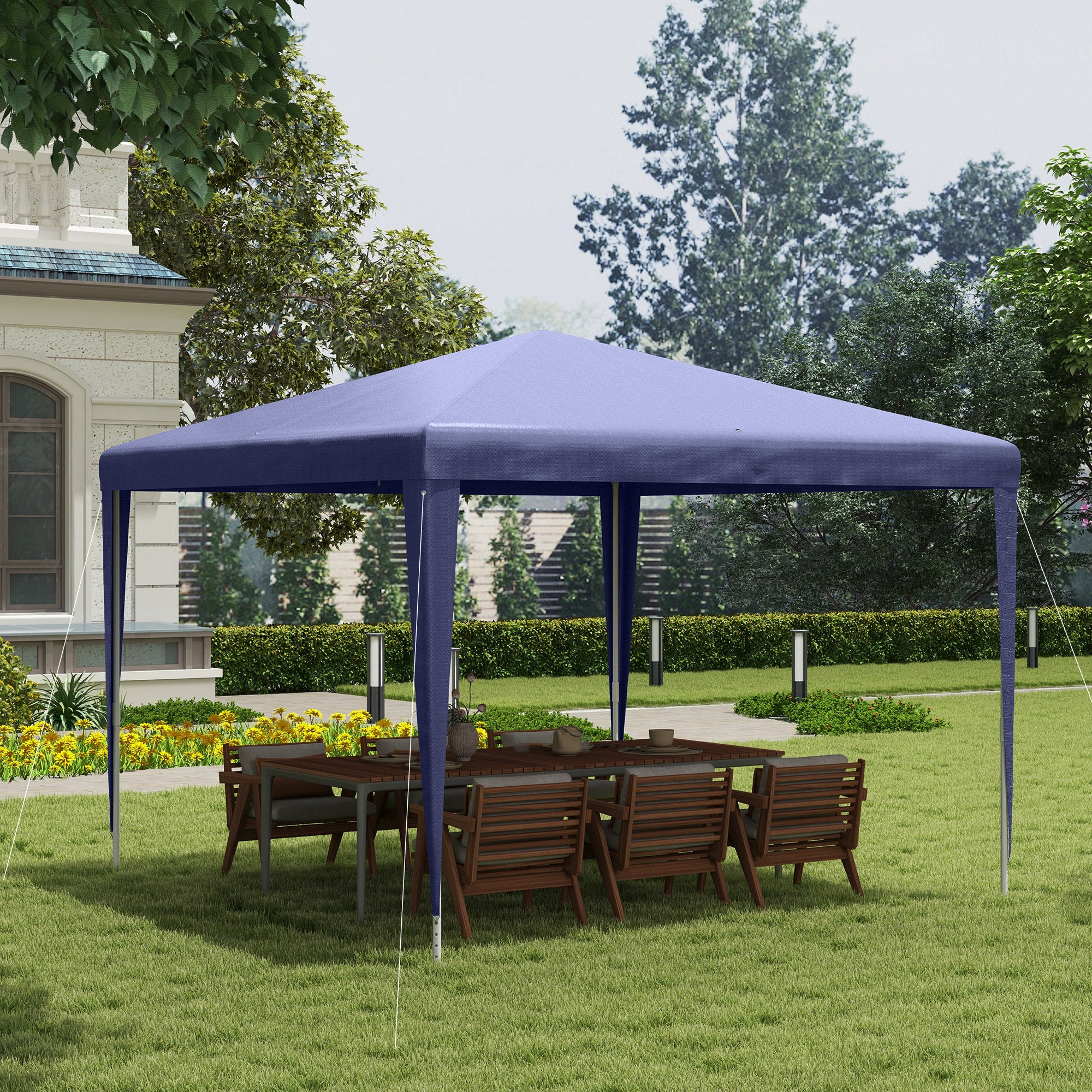 Outsunny Carpa Desmontable 3x3 m Cenador Pabellón de Jardín con 4 Orificios de Drenaje y Marco de Acero Anti-UV Gazebo para Terraza Patio Exterior Camping Azul