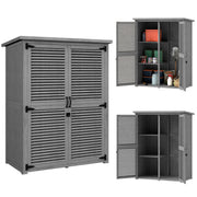 Outsunny Caseta de Jardín de Madera, 127x65x168 cm, Cobertizo Jardín Exterior, Armario para Almacenaje Herramientas, con 2 Puertas de Persiana 2 Estantes Techo Impermeable para Patio Terraza, Gris