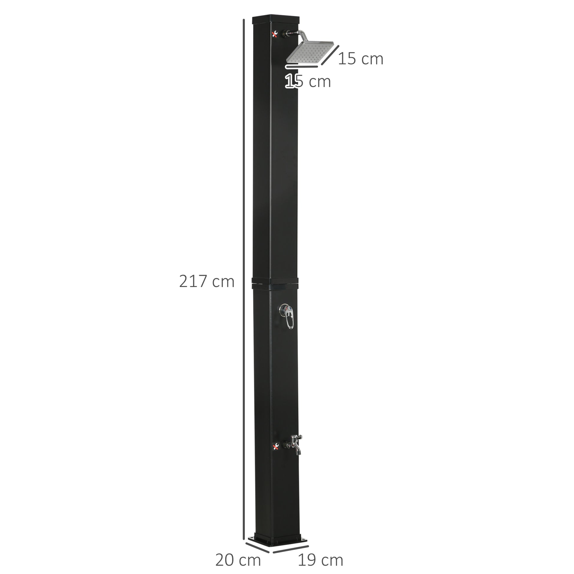 Outsunny Ducha Solar Exterior 40L Ducha de Jardín con Cabezal de Ducha Grifo Agua Caliente hasta 60℃ y Ducha para Pies para Piscina Patio Playa 19x20x217 cm Negro