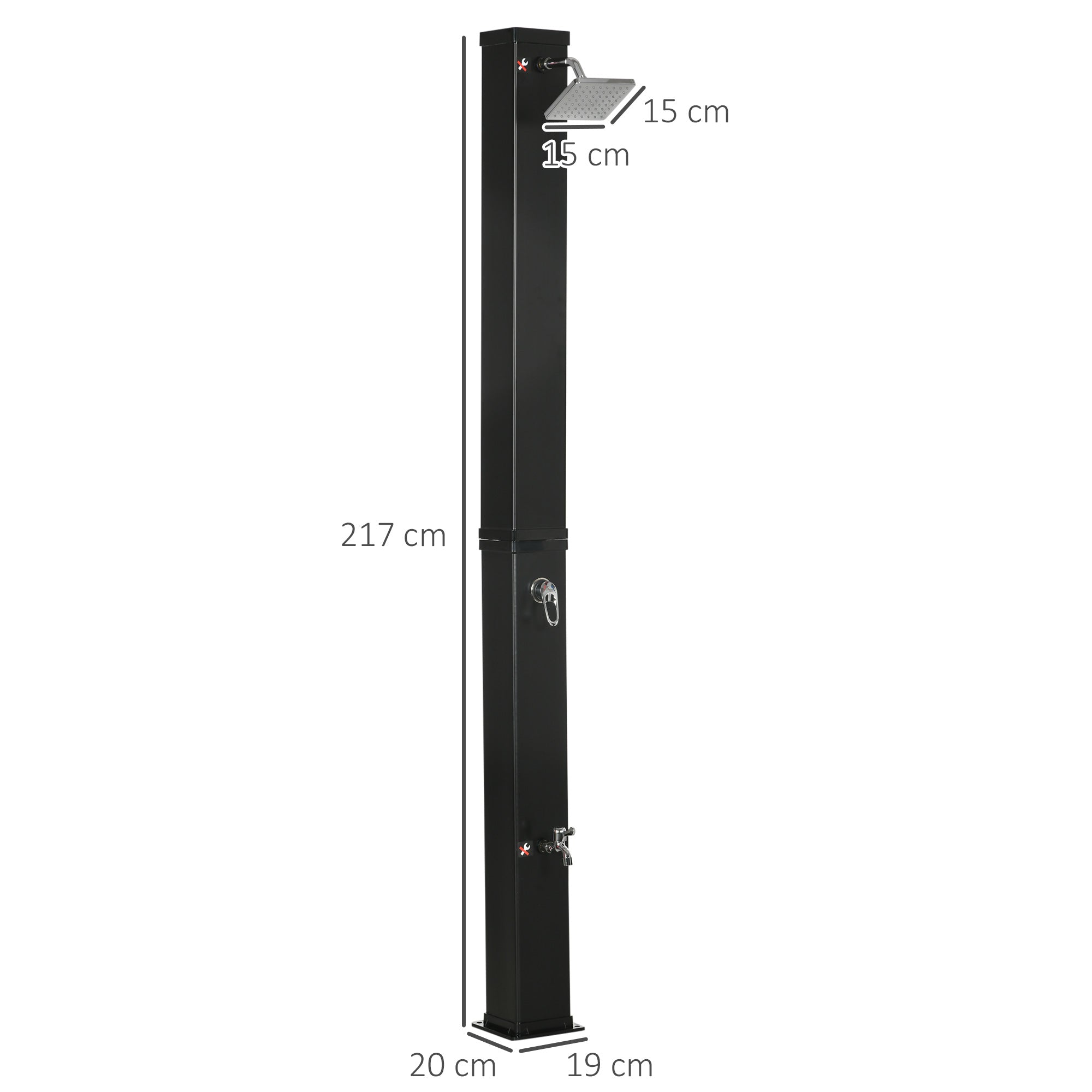 Outsunny Ducha Solar Exterior 40L Ducha de Jardín con Cabezal de Ducha Grifo Agua Caliente hasta 60℃ y Ducha para Pies para Piscina Patio Playa 19x20x217 cm Negro