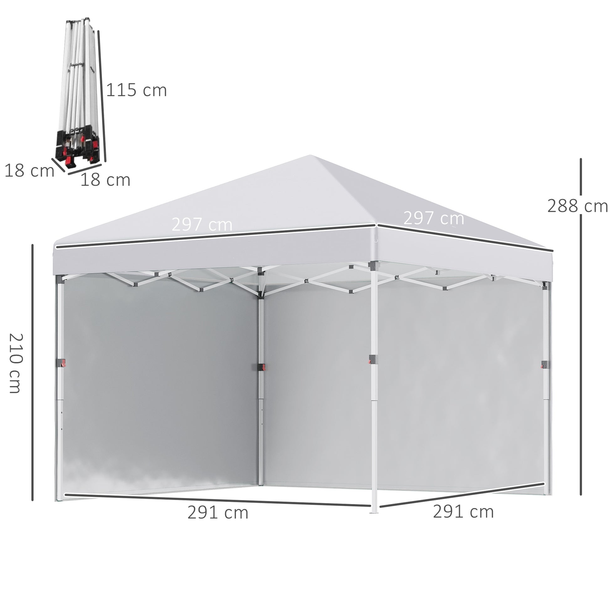 Outsunny Carpa Plegable Pop-up Gazebo 3x3 m Cenador Plegable con 2 Paredes Laterales Anti-UV Altura Ajustable en 3 Niveles Sacos de Arena y Bolsa de Transporte con Ruedas para Camping Fiestas Blanco