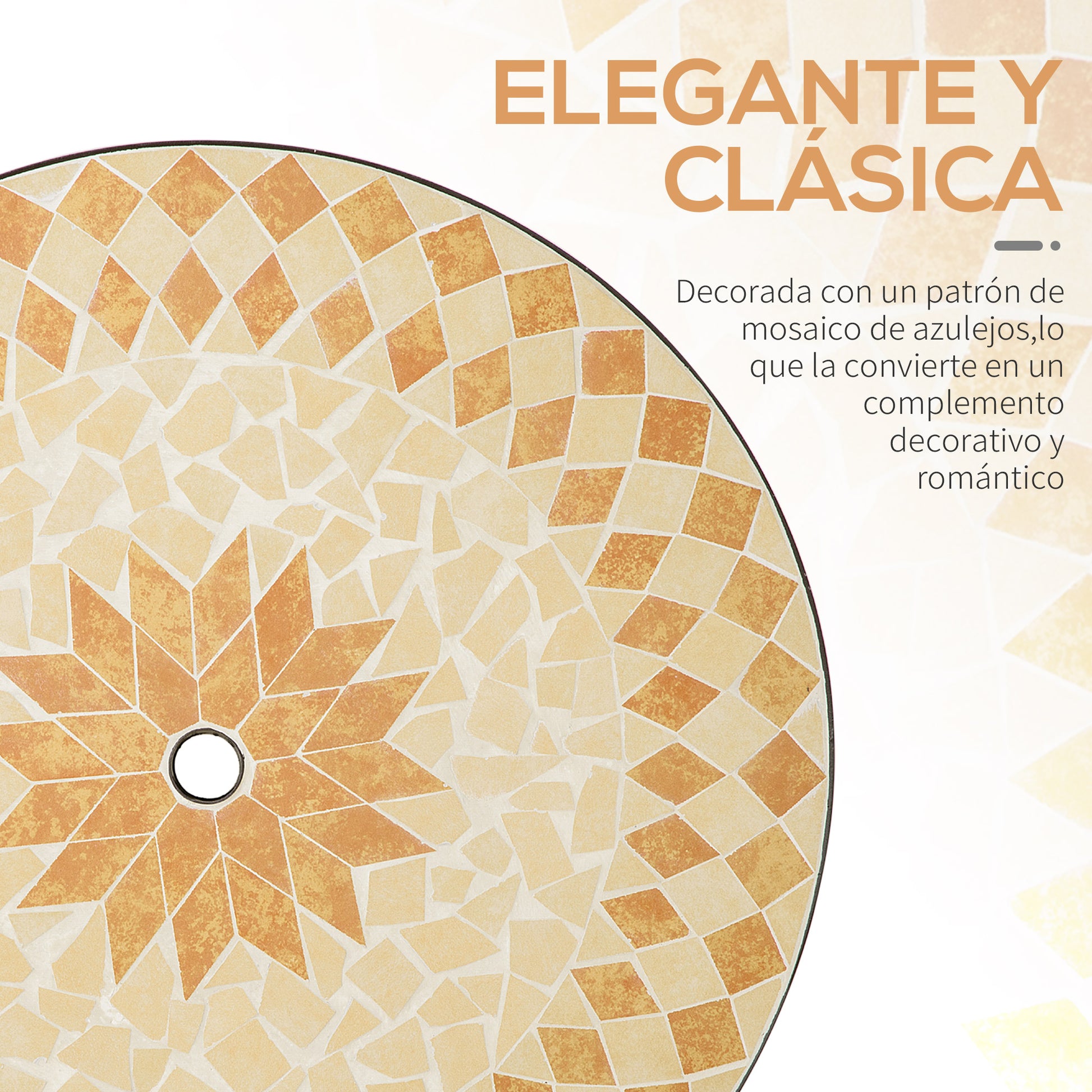 Outsunny Mesa de Jardín Redonda Mesa de Mosaico con Superficie de Cerámica y Macro de Metal Carga 60 kg para Patio Terraza Exterior Ø76x75 cm Beige y Marrón
