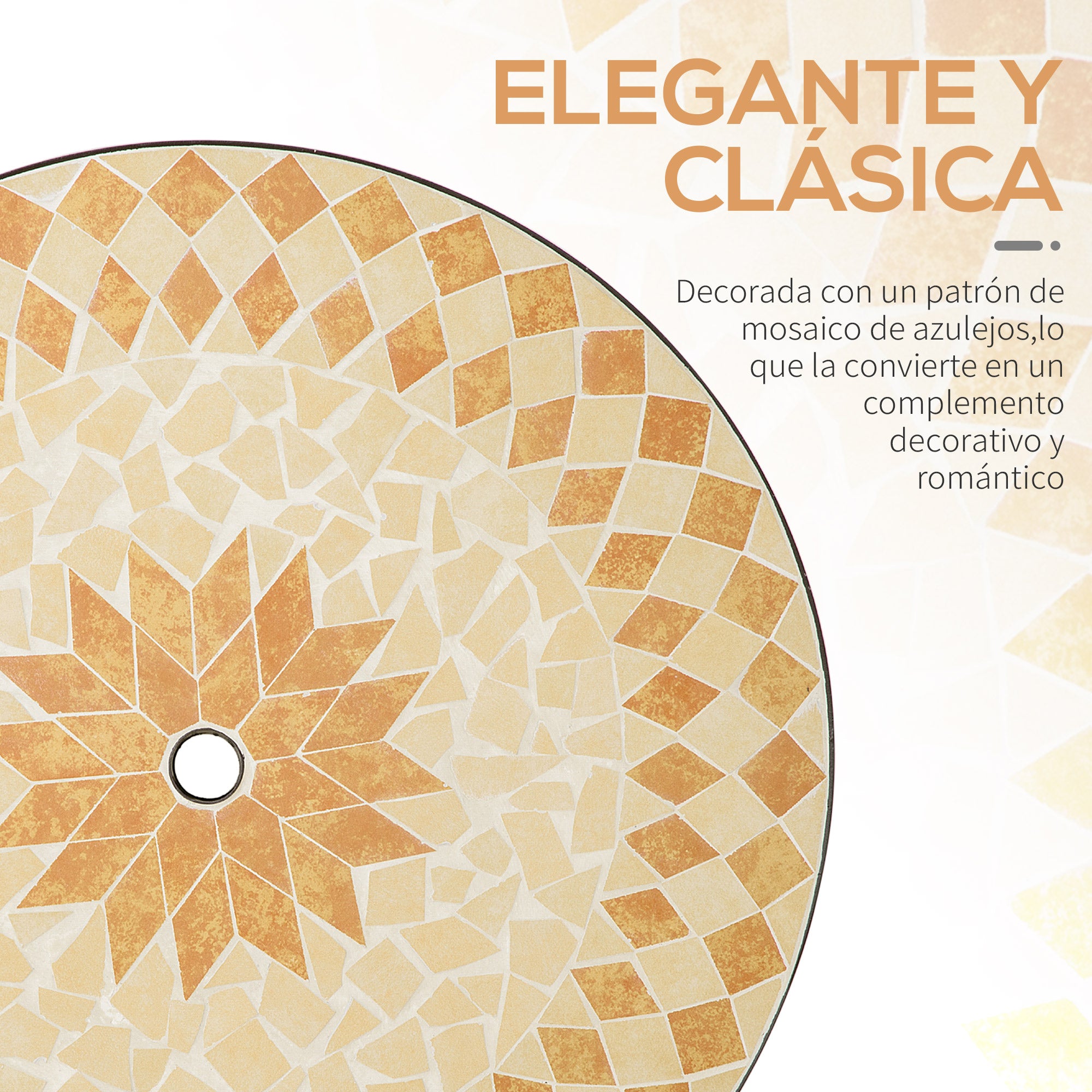 Outsunny Mesa de Jardín Redonda Mesa de Mosaico con Superficie de Cerámica y Macro de Metal Carga 60 kg para Patio Terraza Exterior Ø76x75 cm Beige y Marrón