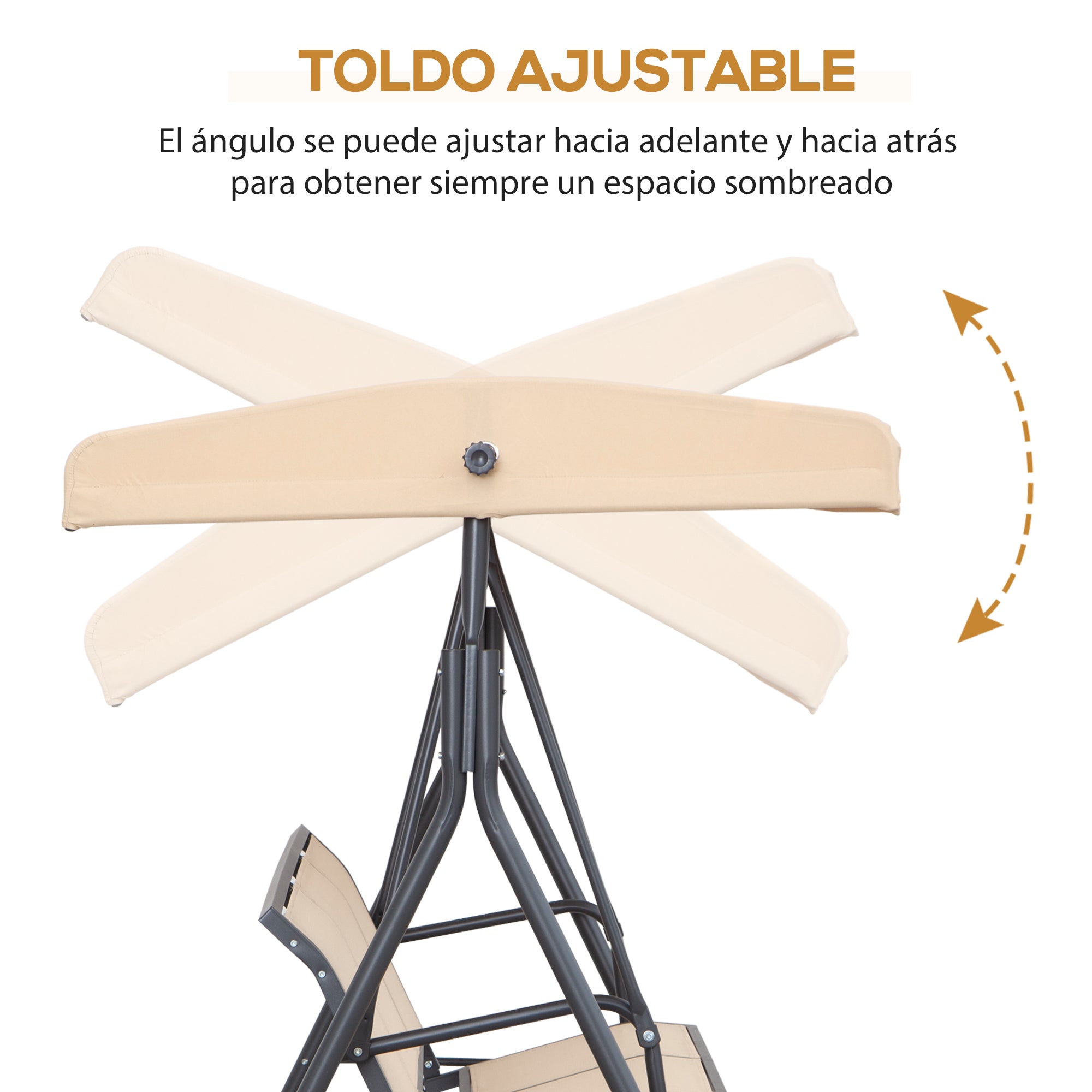Outsunny Columpio de Jardín Exterior de 3 Plazas con Toldo Reclinable, Balancín de Jardín Exterior con Respaldo Transpirable y Marco de Acero, para Terraza Balcón, 175x118x159 cm, Beige