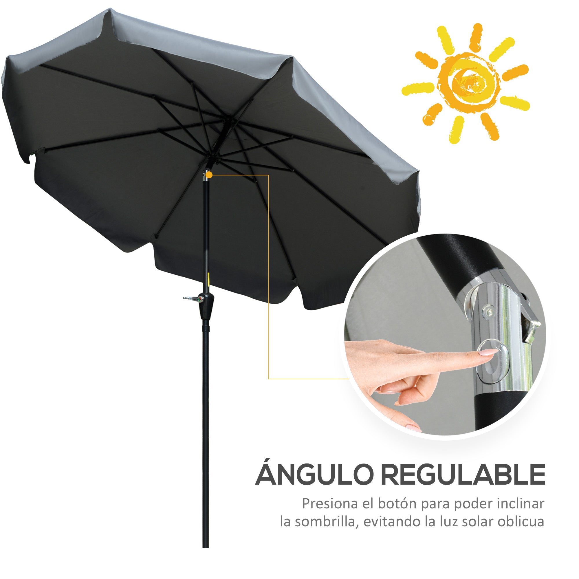 Outsunny Sombrilla Terraza Exterior Ø266 cm Sombrilla de Jardín Inclinable con Protección UV50+ Poste de Aluminio y Manivela Parasol para Patio Terraza Gris Oscuro