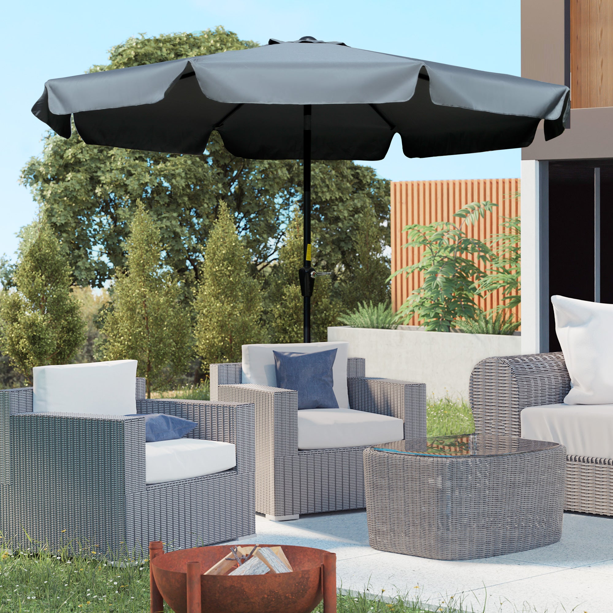 Outsunny Sombrilla Terraza Exterior Ø266 cm Sombrilla de Jardín Inclinable con Protección UV50+ Poste de Aluminio y Manivela Parasol para Patio Terraza Gris Oscuro